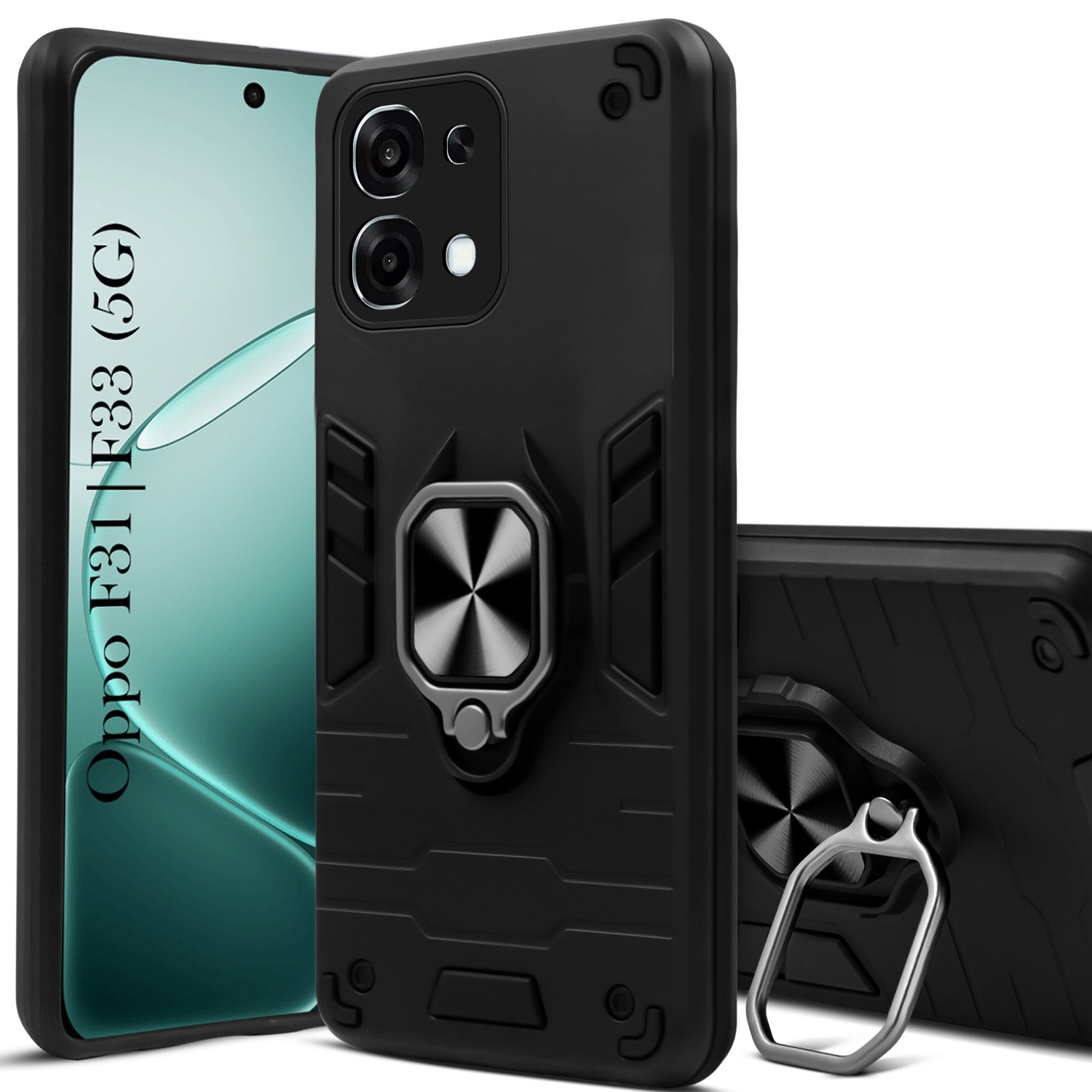 For Oppo F31 5G | Oppo F33 5G Back Cover Case Hybrid Armor (Shockproof Dual Layer Polycarbonate |Ring Holder Kickstand)