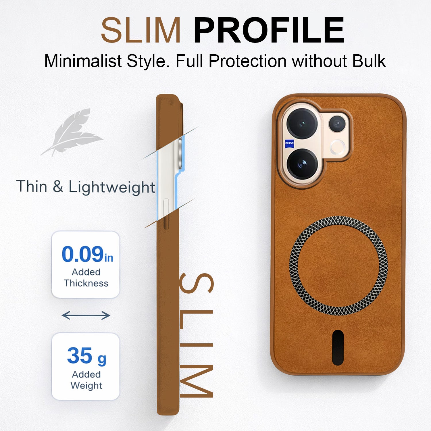 For Vivo V60 | Vivo T4 Pro Back Cover Case Leather Finish (MagSafe Compatible Wireless Charging | Soft Touch | Camera Bump Protection)
