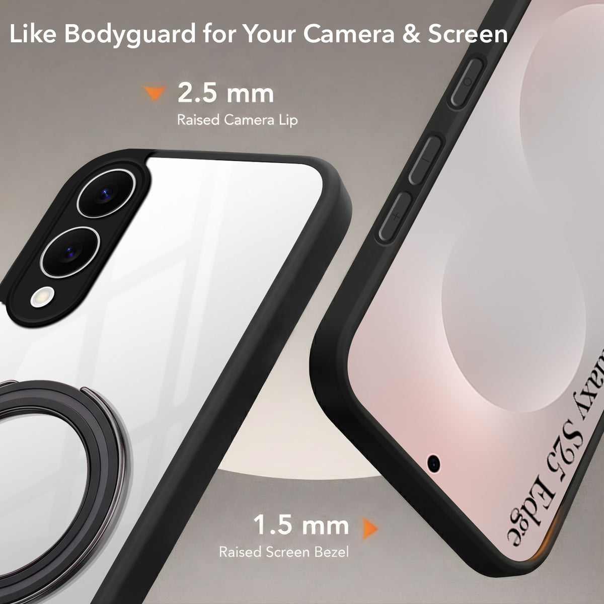 For Samsung Galaxy S25 Edge Back Cover Case (Kick Stand Ring Holder | Life time Anti Yellow | Camera Protection)
