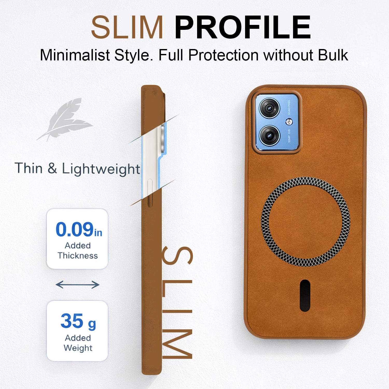 For Motorola Moto G64 5G Back Cover Case Leather Finish (MagSafe Compatible Wireless Charging | Soft Touch | Camera Bump Protection)