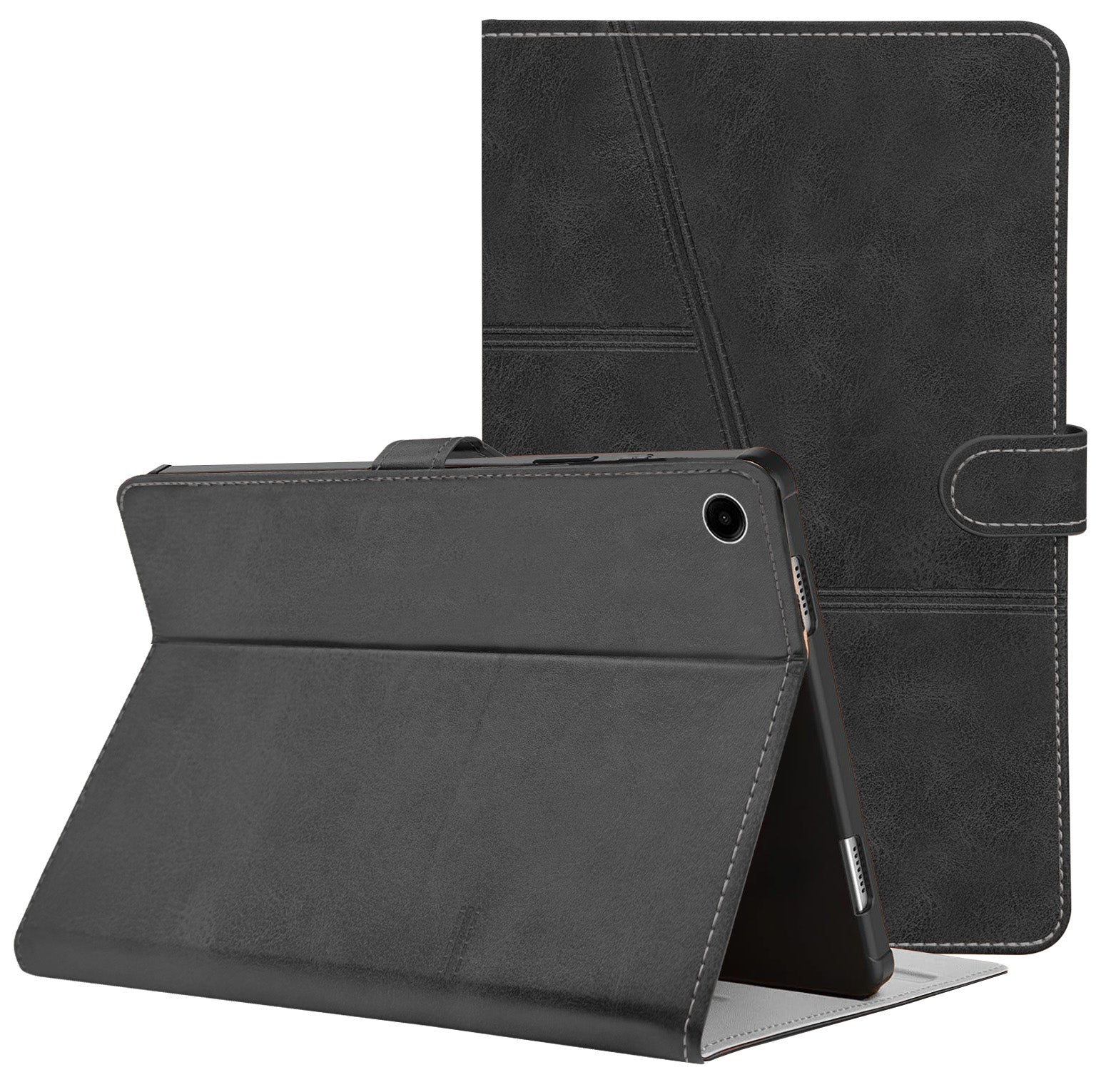 For Flip Cover Folio Case Samsung Galaxy Tab A9+ (SM-X210, SM-X215, SM-X216B) 12 Inch (PU Leather | Multi-Angle Smart Stand | Card Storage Slots | Silicone Back Pouch)