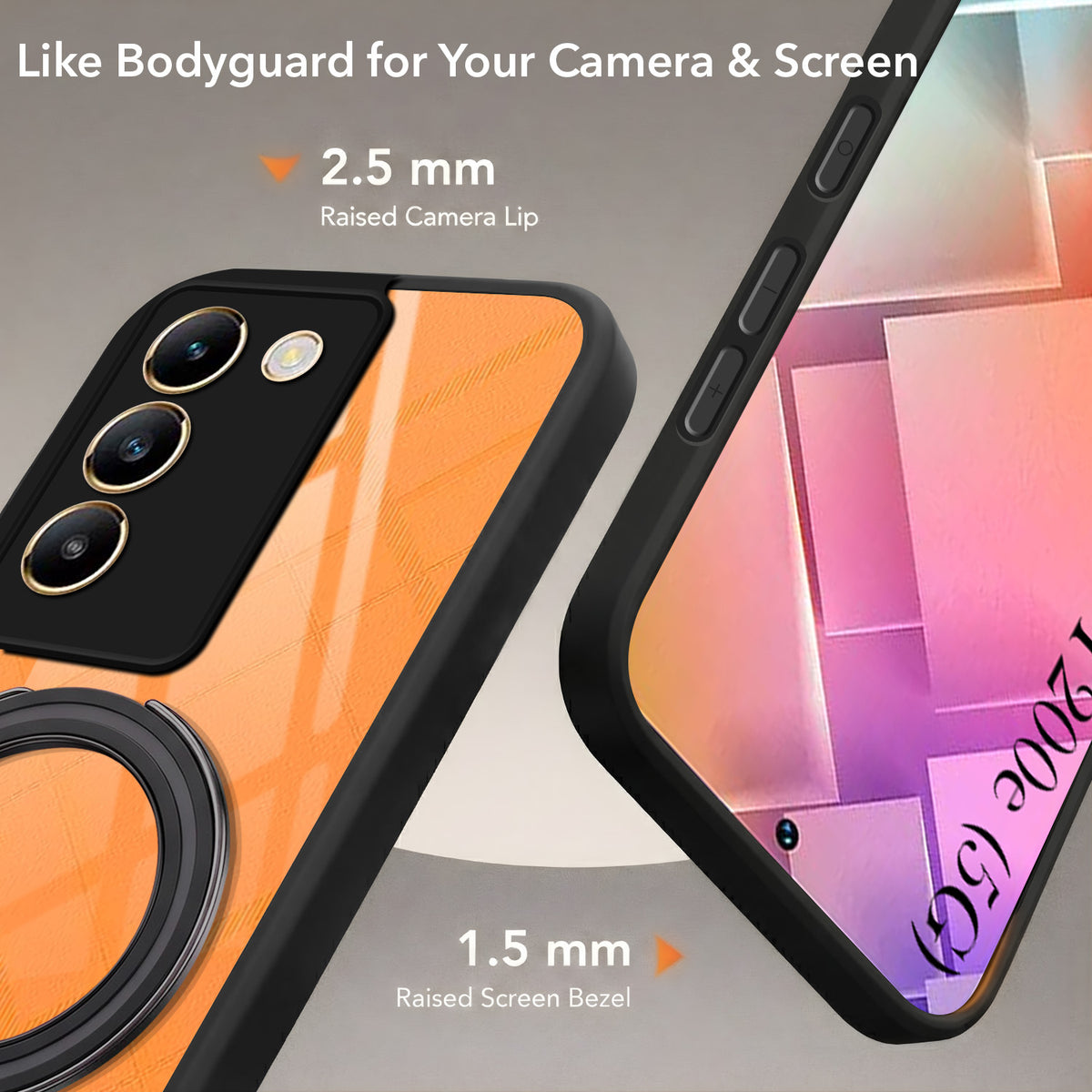 For Vivo Y200e Back Cover Case (Kick Stand Ring Holder | Life time Anti Yellow | Camera Protection)