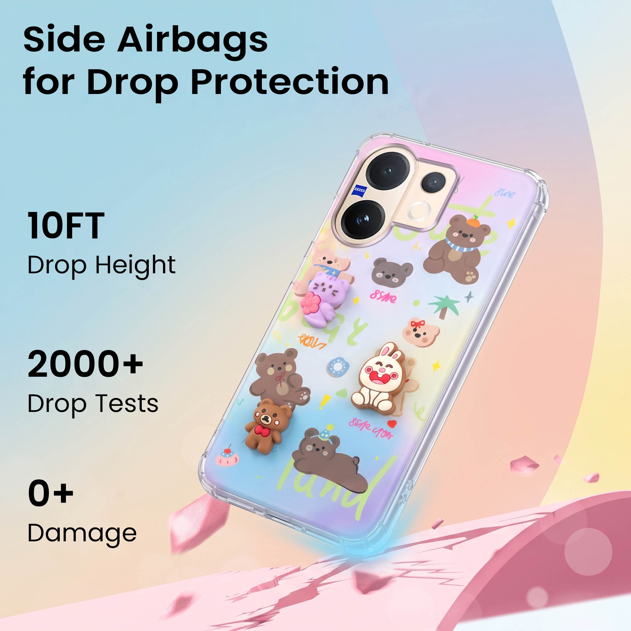 For Vivo V60 | Vivo T4 Pro Back Cover Case (3D Cute Cartoons | Hard Back Side Soft | Matte Premium Finish | HD Printing)