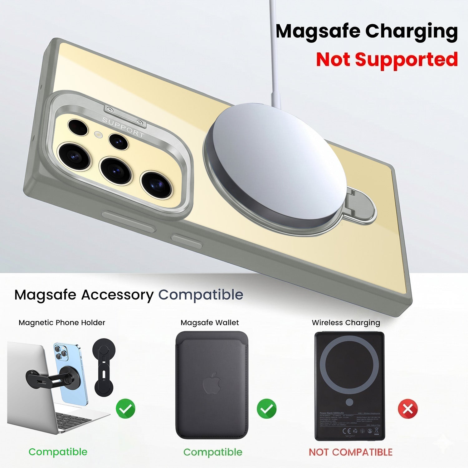 For Samsung Galaxy S24 Ultra Back Cover Case Crystal (Lifetime Anti Yellow | Magnetic Ring Stand | Camera Lens Protection | MagSafe Compatible)
