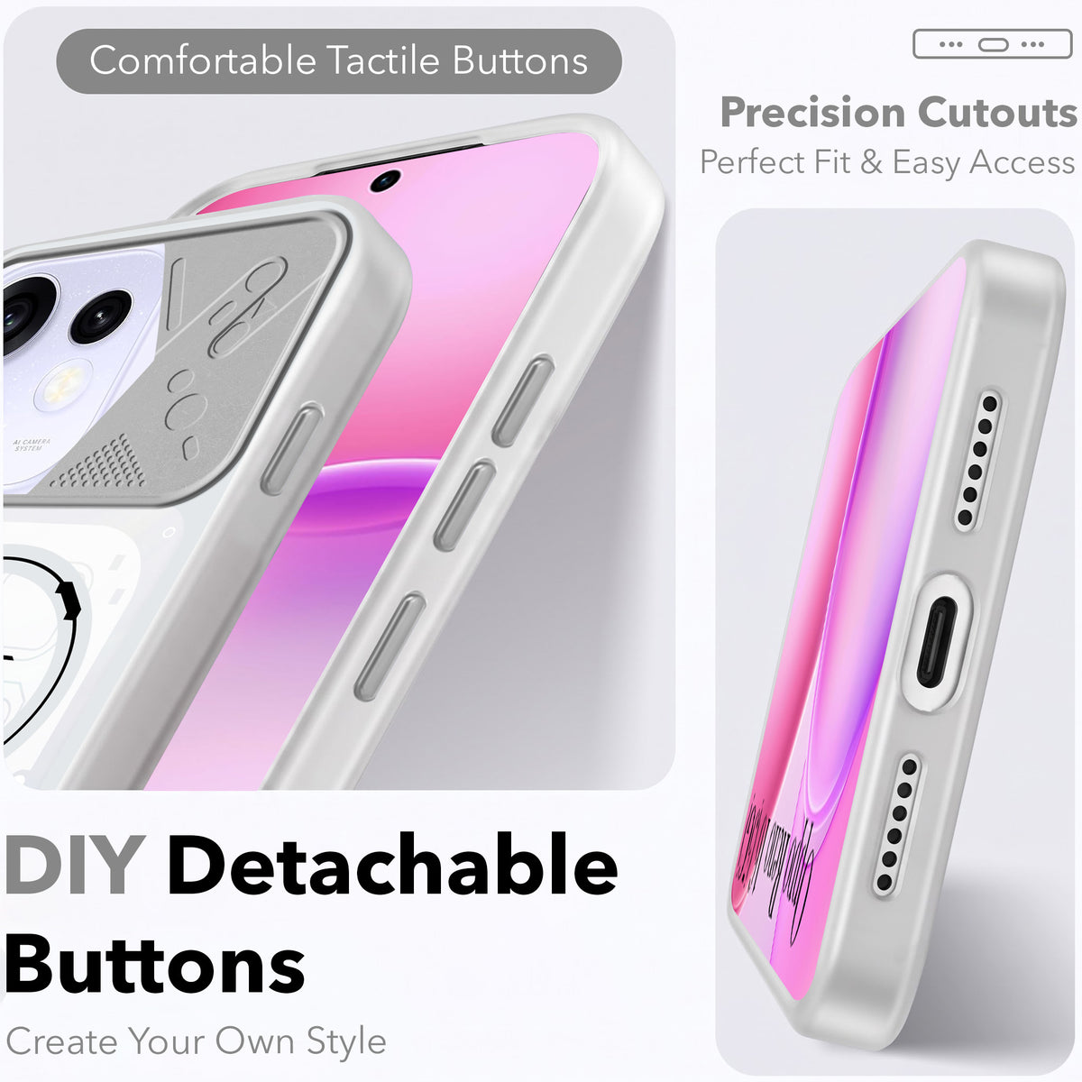 For Oppo Reno 16 Metallic Back Cover Case (Metallic Camera Protection & Buttons | Translucent Milky Shade | Hard Polycarbonate)