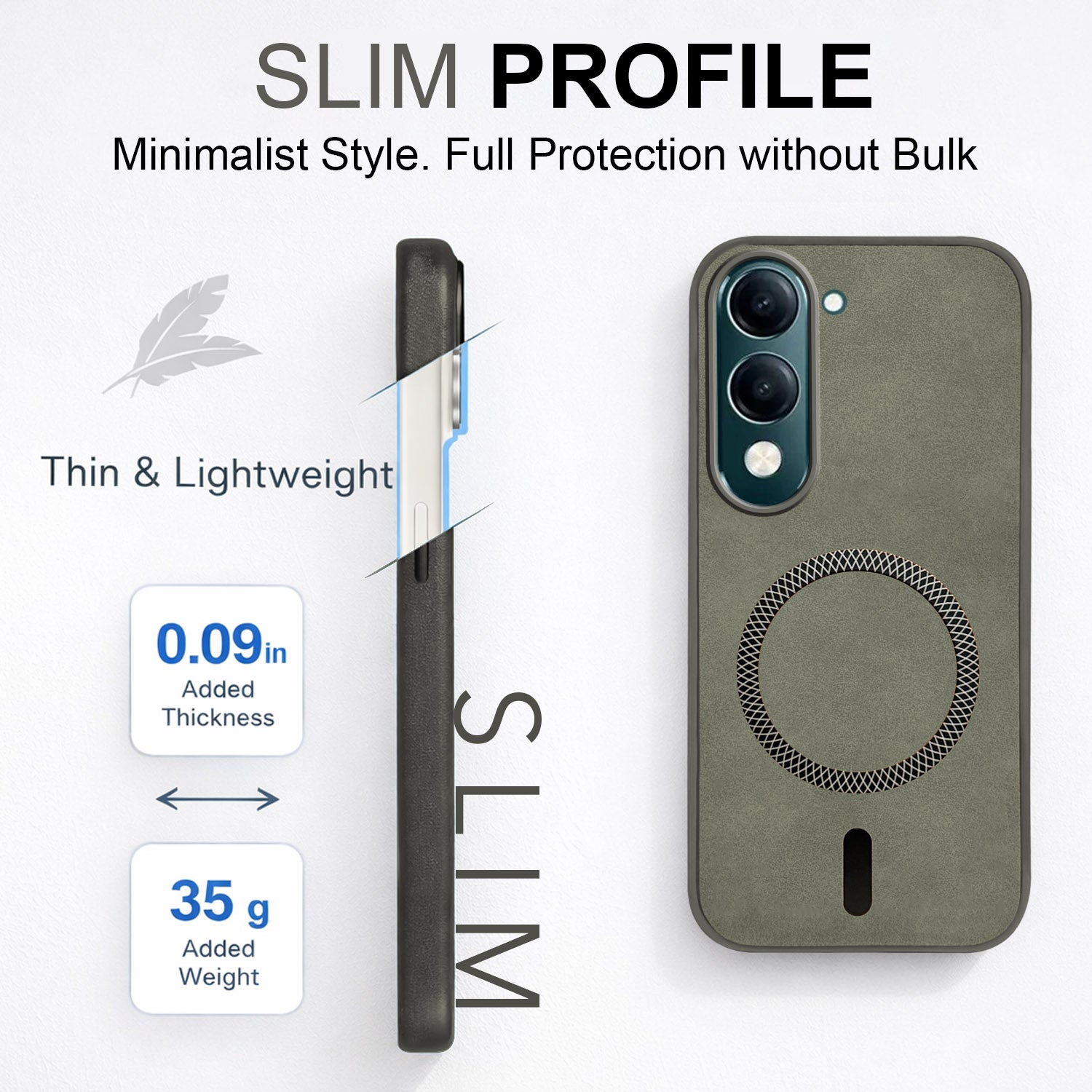 For Vivo Y19 | Vivo Y19e | Vivo T4 Lite Back Cover Case Leather Finish (MagSafe Compatible Wireless Charging | Soft Touch | Camera Bump Protection)