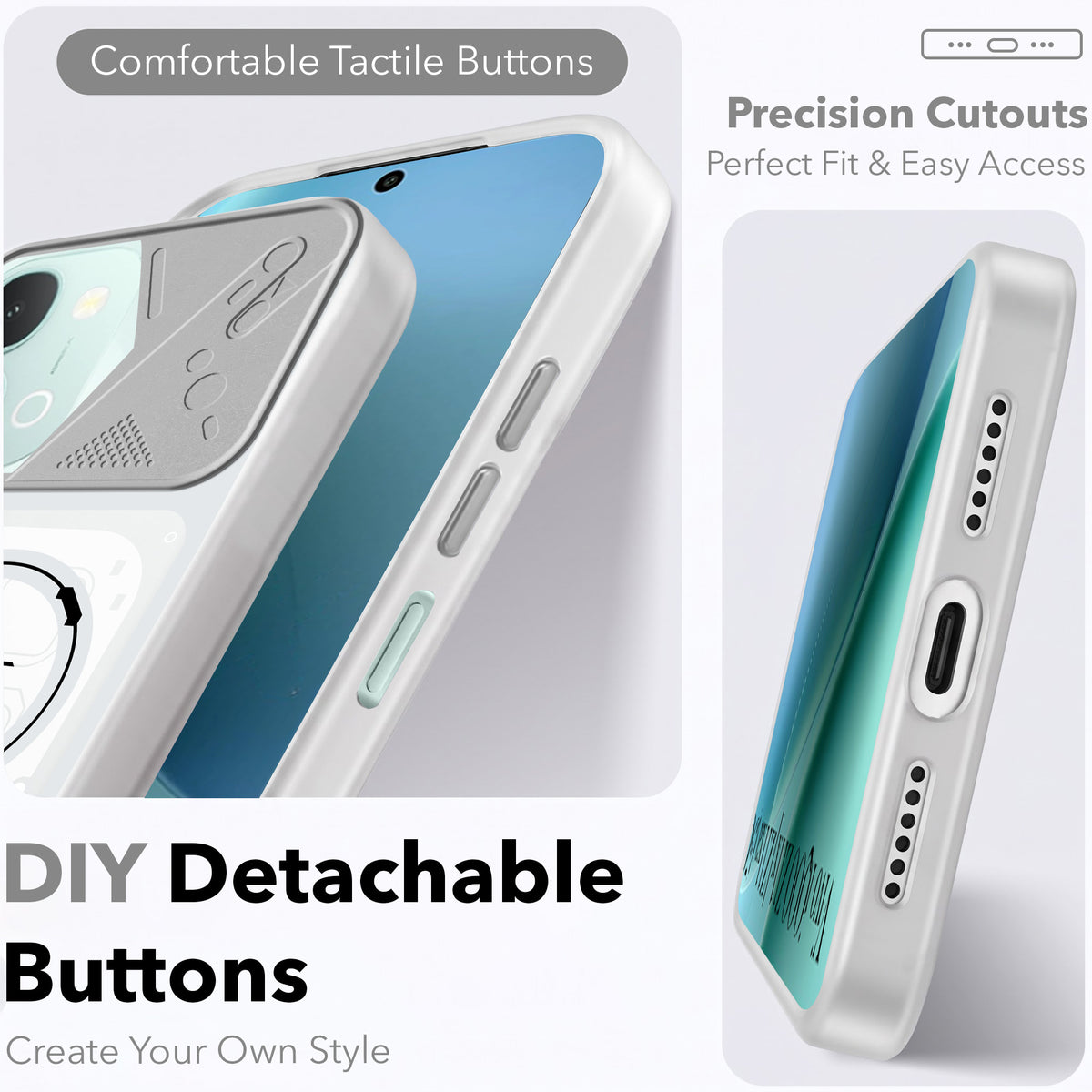 For Vivo iQOO Z11x 5G | Vivo iQOO Z11xa Metallic Back Cover Case (Metallic Camera Protection & Buttons | Translucent Milky Shade | Hard Polycarbonate)