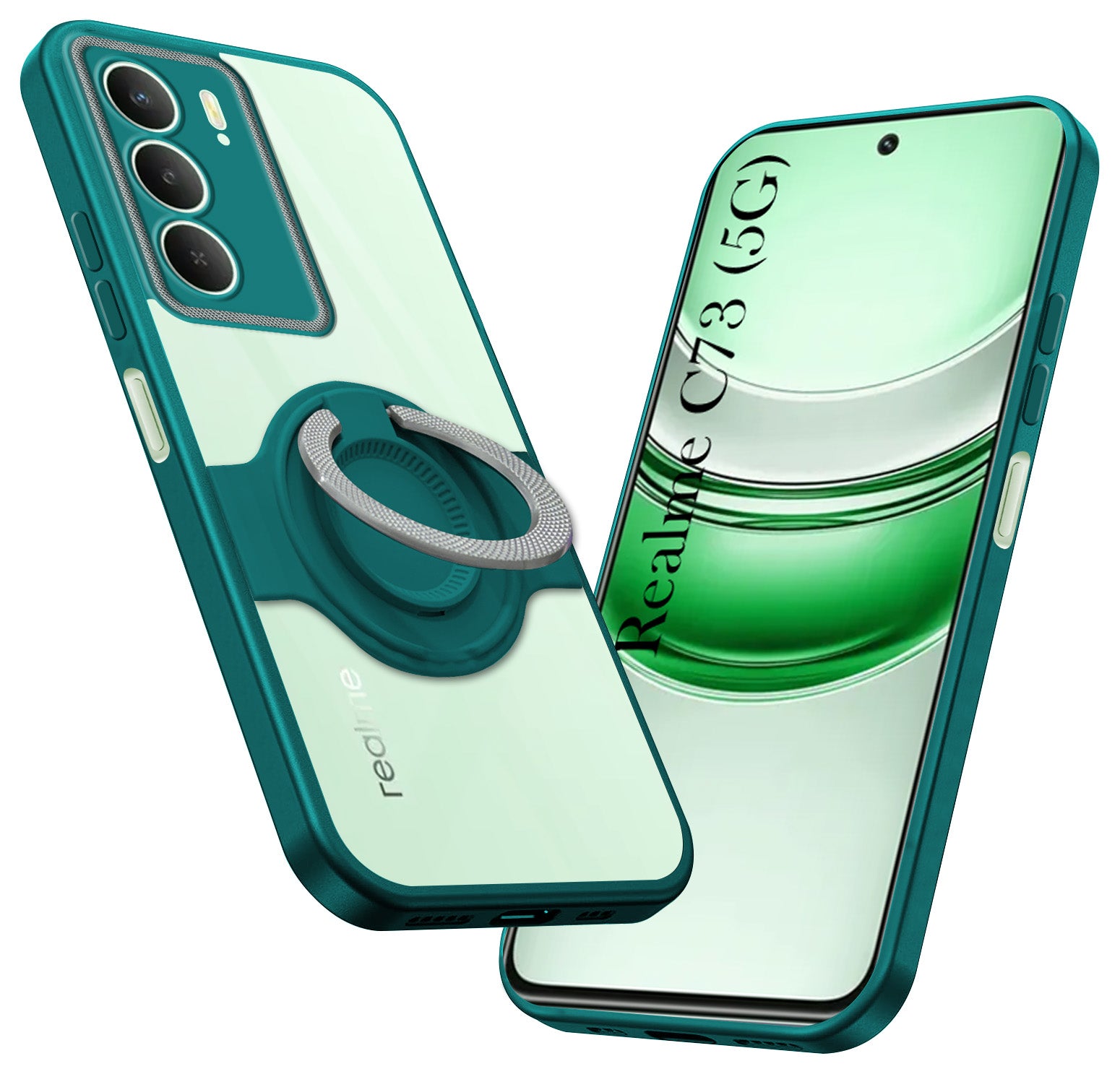 For Realme C73 Back Cover Case with stand (Built-in Ring Holder Kickstand | Lifetime Anti Yellow | Camera Protection)