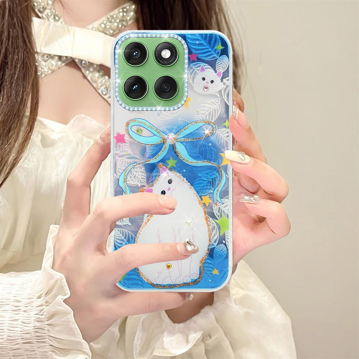 For Motorola Moto Edge 60 Back Cover Case (Luxury Floral Glitter Cute Butterfly | Diamond Studded Camera Bump | Girls & Women Design)