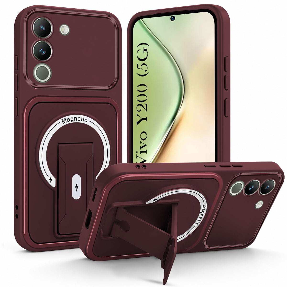 For Vivo Y200 Back Case Cover Metallic (Hybrid Armor Kickstand | MagSafe Compatible | Camera Protection Shockproof)
