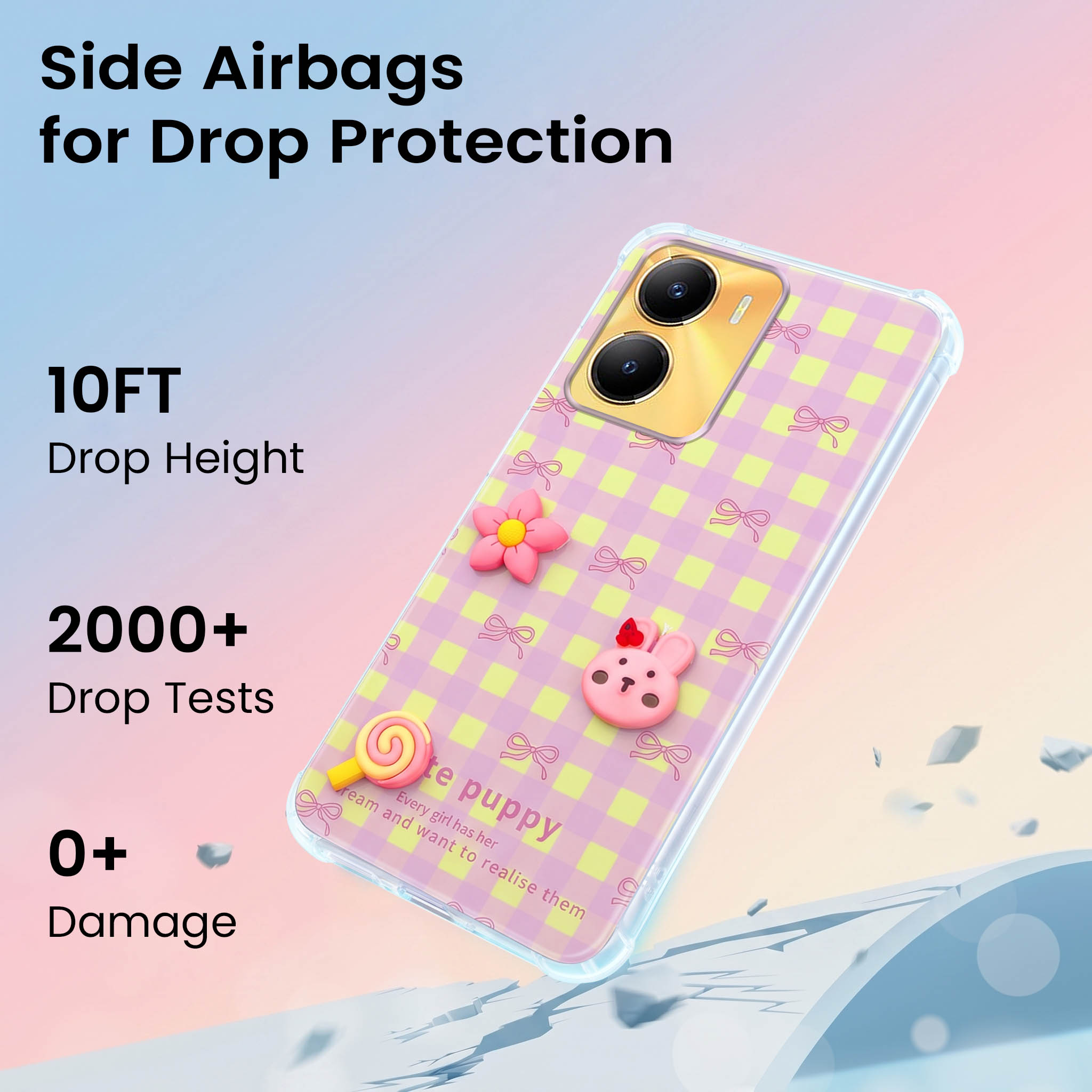 For Vivo Y56 5G Back Cover Case (3D Cute Cartoons | Hard Back Side Soft | Matte Premium Finish | HD Printing)