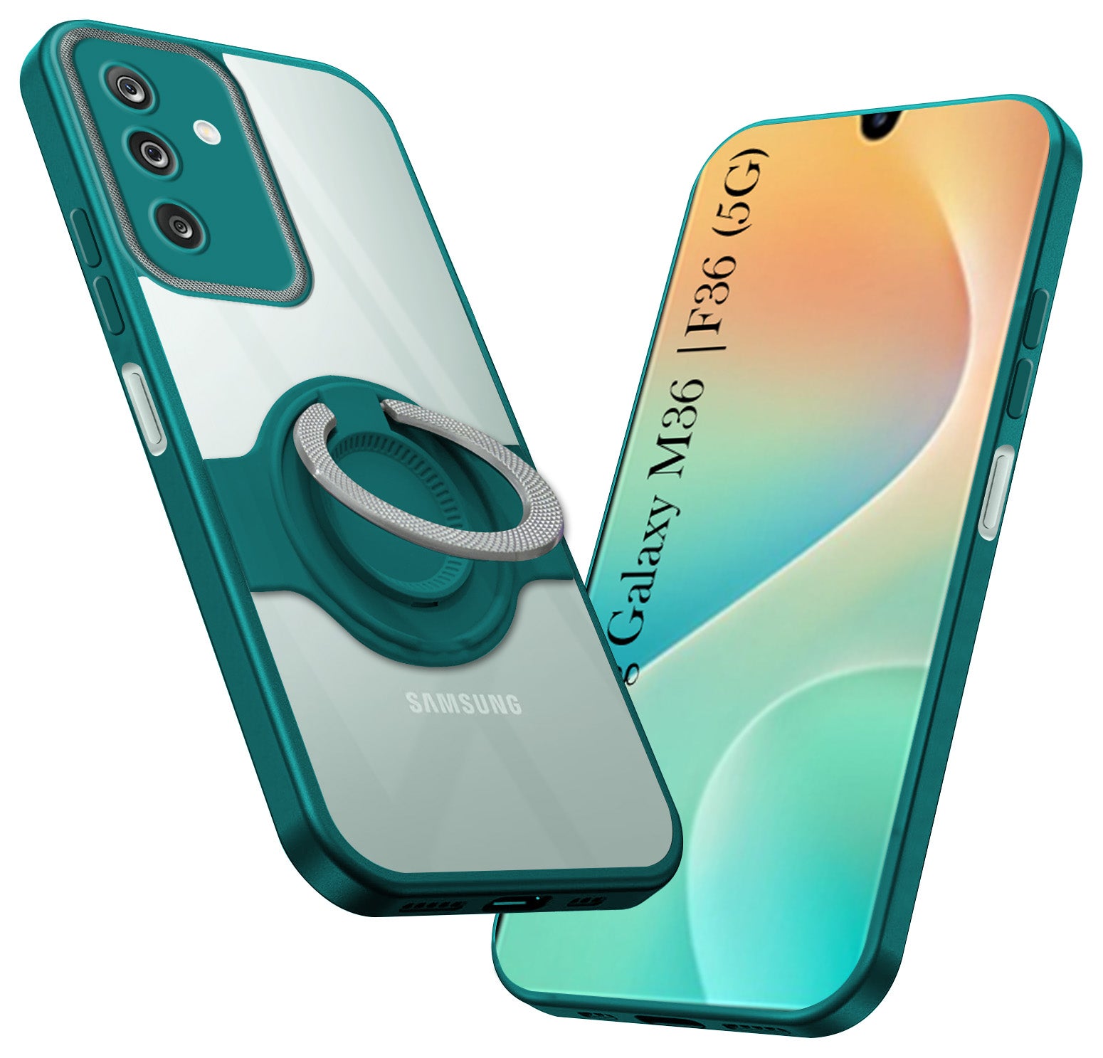 For Samsung Galaxy M36 | Samsung Galaxy F36 Back Cover Case with stand (Built-in Ring Holder Kickstand | Lifetime Anti Yellow | Camera Protection)