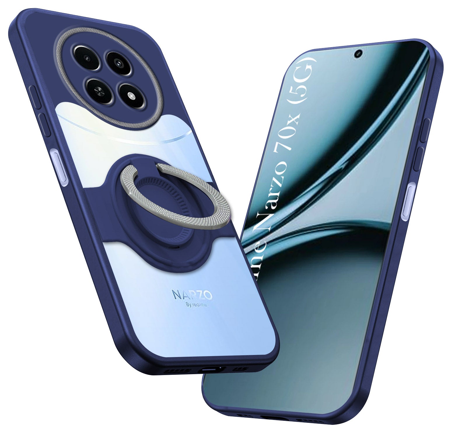 For Realme Narzo 70x 5G Back Cover Case with stand (Built-in Ring Holder Kickstand | Lifetime Anti Yellow | Camera Protection)