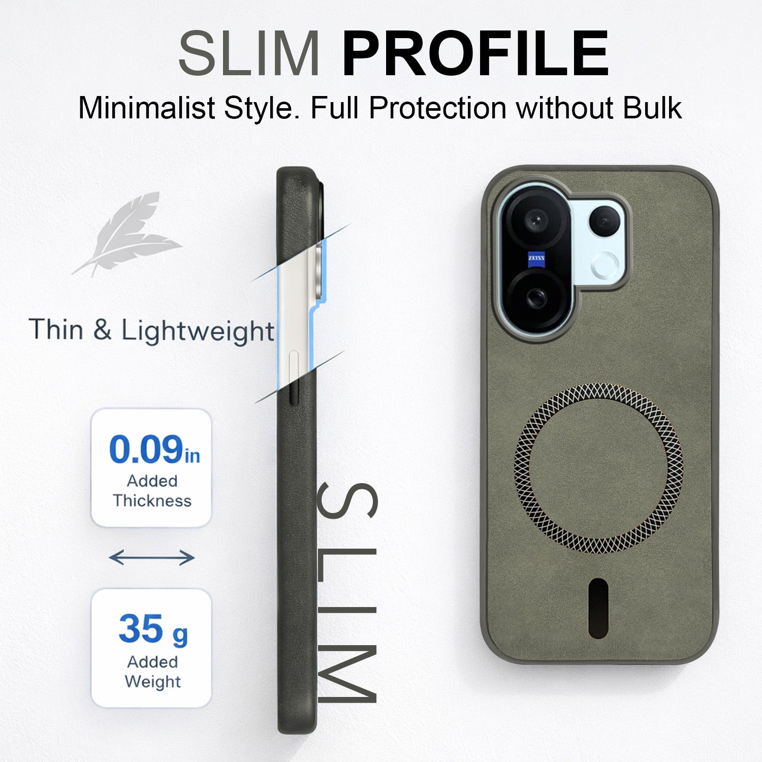 For Vivo X200 FE Back Cover Case Leather Finish (MagSafe Compatible Wireless Charging | Soft Touch | Camera Bump Protection)