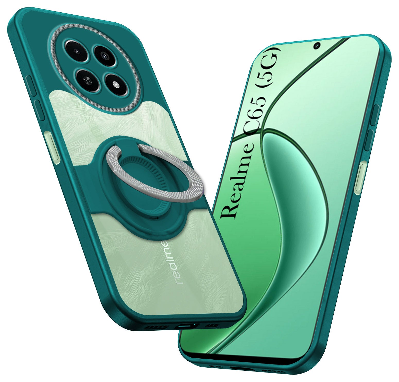 For Realme C65 5G Back Cover Case with stand (Built-in Ring Holder Kickstand | Lifetime Anti Yellow | Camera Protection)