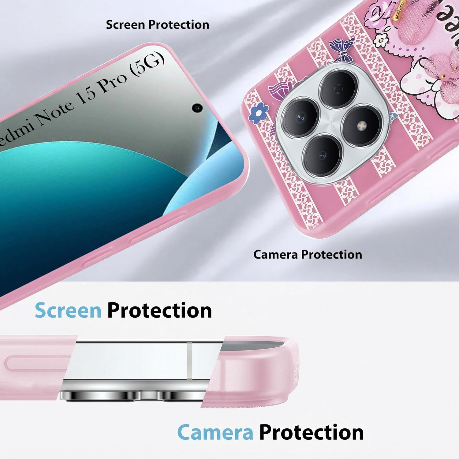 For Xiaomi Redmi Note 15 Pro 5G Back Cover Case (3D Cute Heart Strap Holder | Camera Protection | Designer Girls Print)