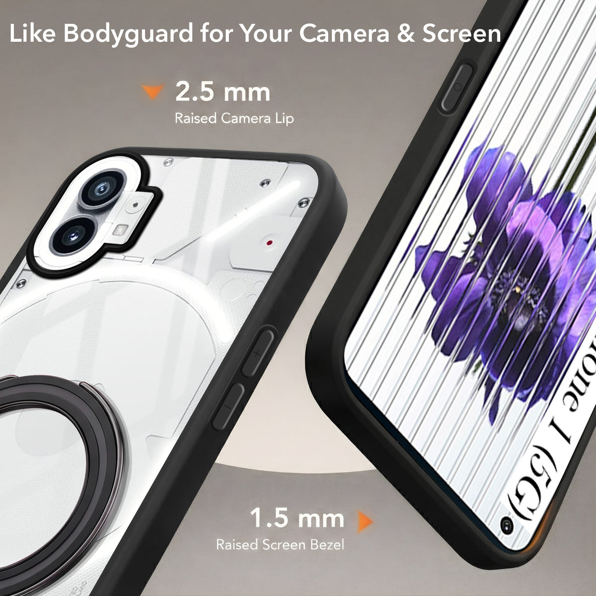 For Nothing Phone 1 Back Cover Case (Kick Stand Ring Holder | Life time Anti Yellow | Camera Protection)