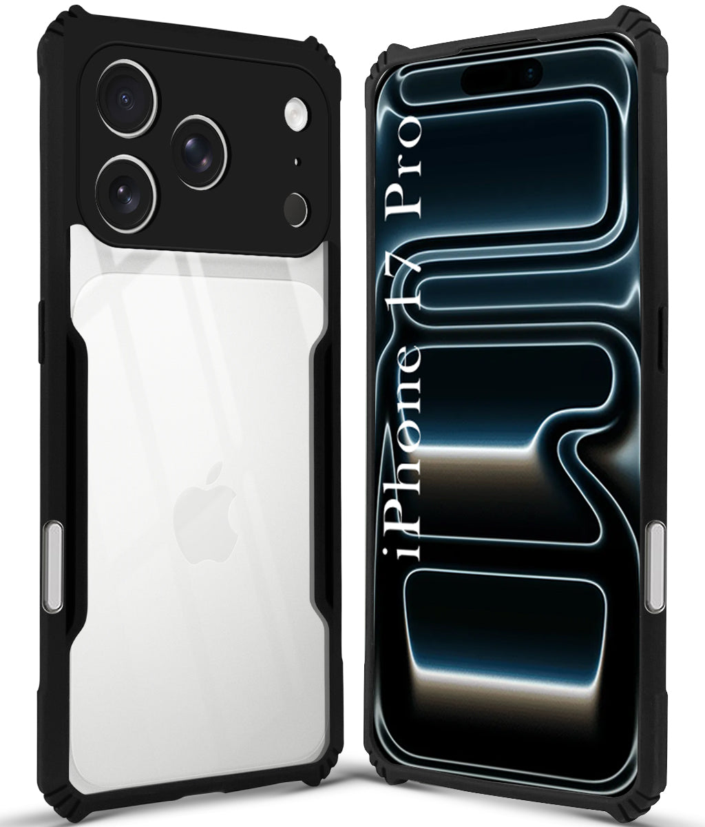 For Apple iPhone 17 Pro Back Cover Case (Shockproof with Polycarbonate Clear Panel | Professional Black)