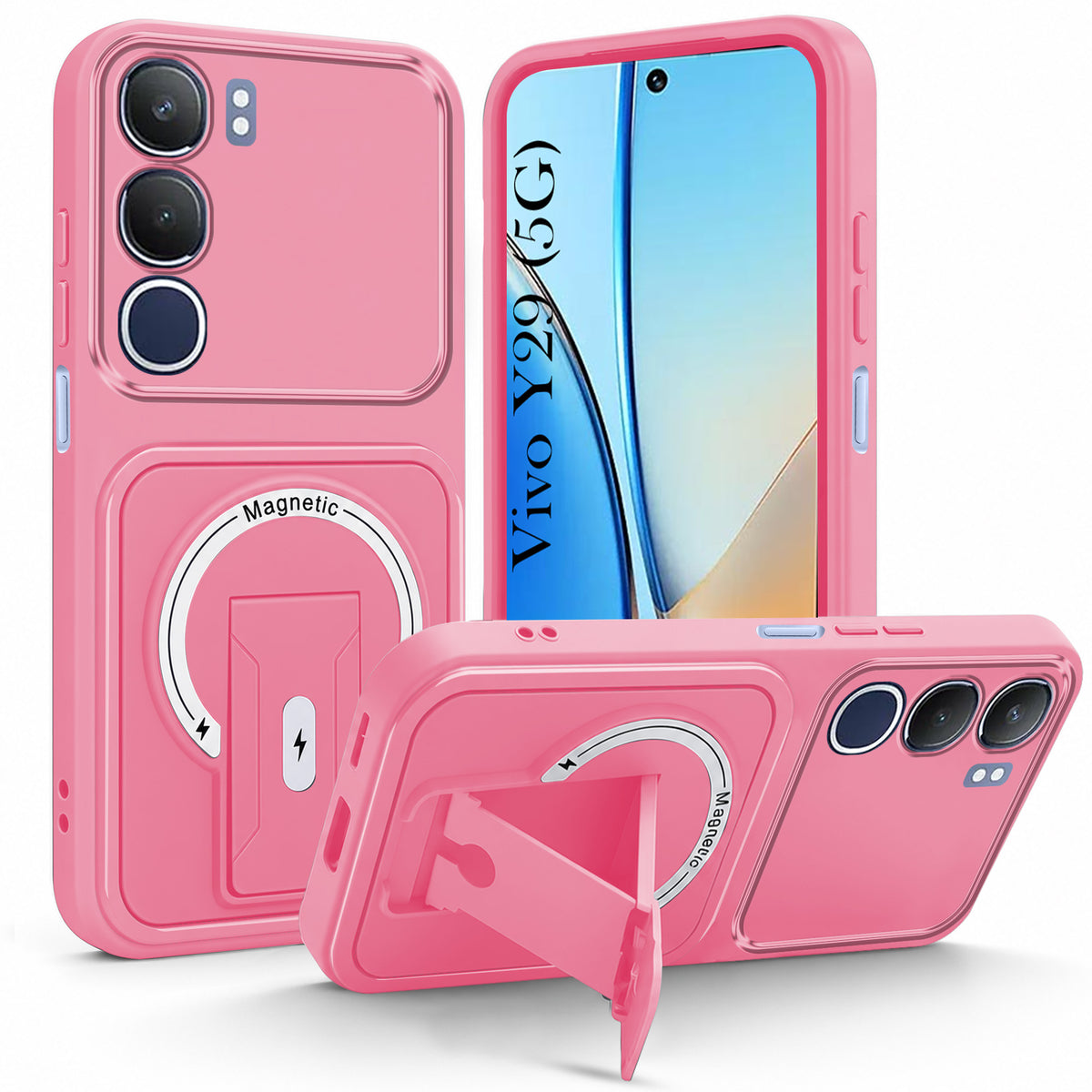 For Vivo Y29 Back Case Cover Metallic (Hybrid Armor Kickstand | MagSafe Compatible | Camera Protection Shockproof)