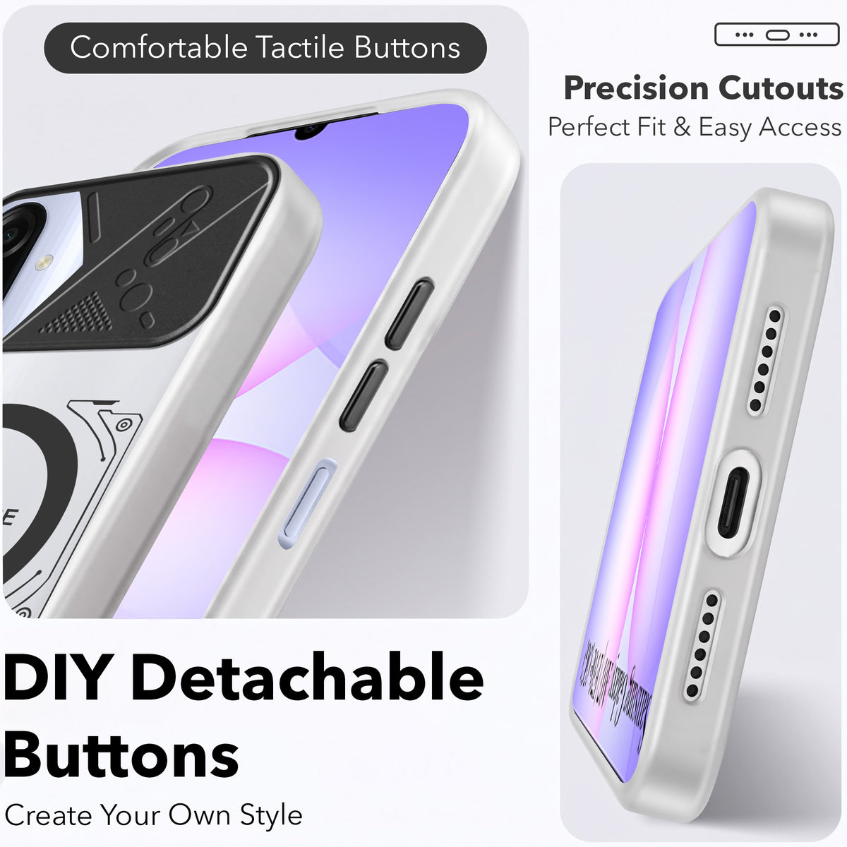 For Samsung Galaxy A07 5G | F70e 5G Metallic Back Cover Case (Metallic Camera Protection & Buttons | Translucent Milky Shade | Hard Polycarbonate)