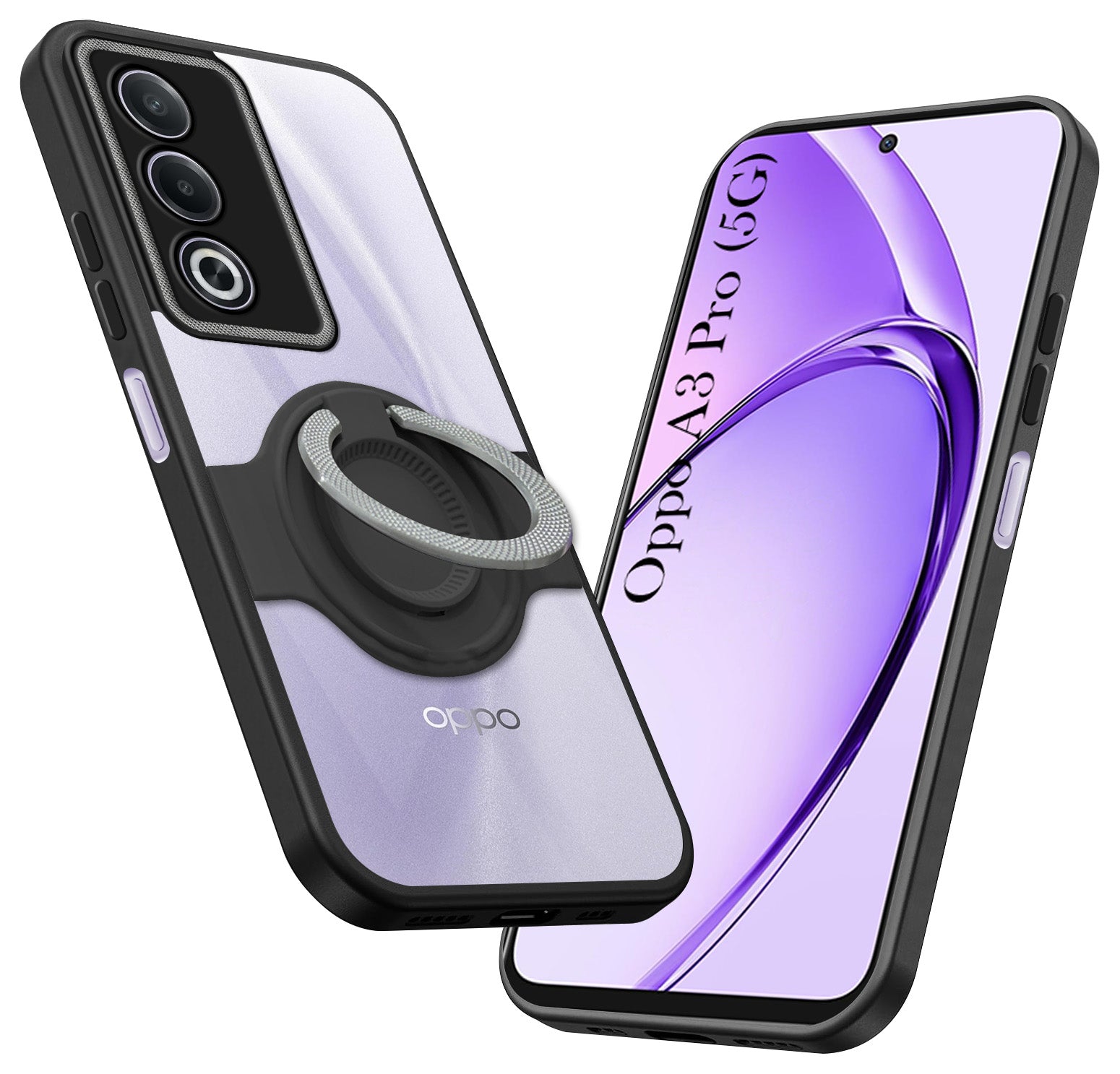 For Oppo A3 Pro 5G Back Cover Case with stand (Built-in Ring Holder Kickstand | Lifetime Anti Yellow | Camera Protection)