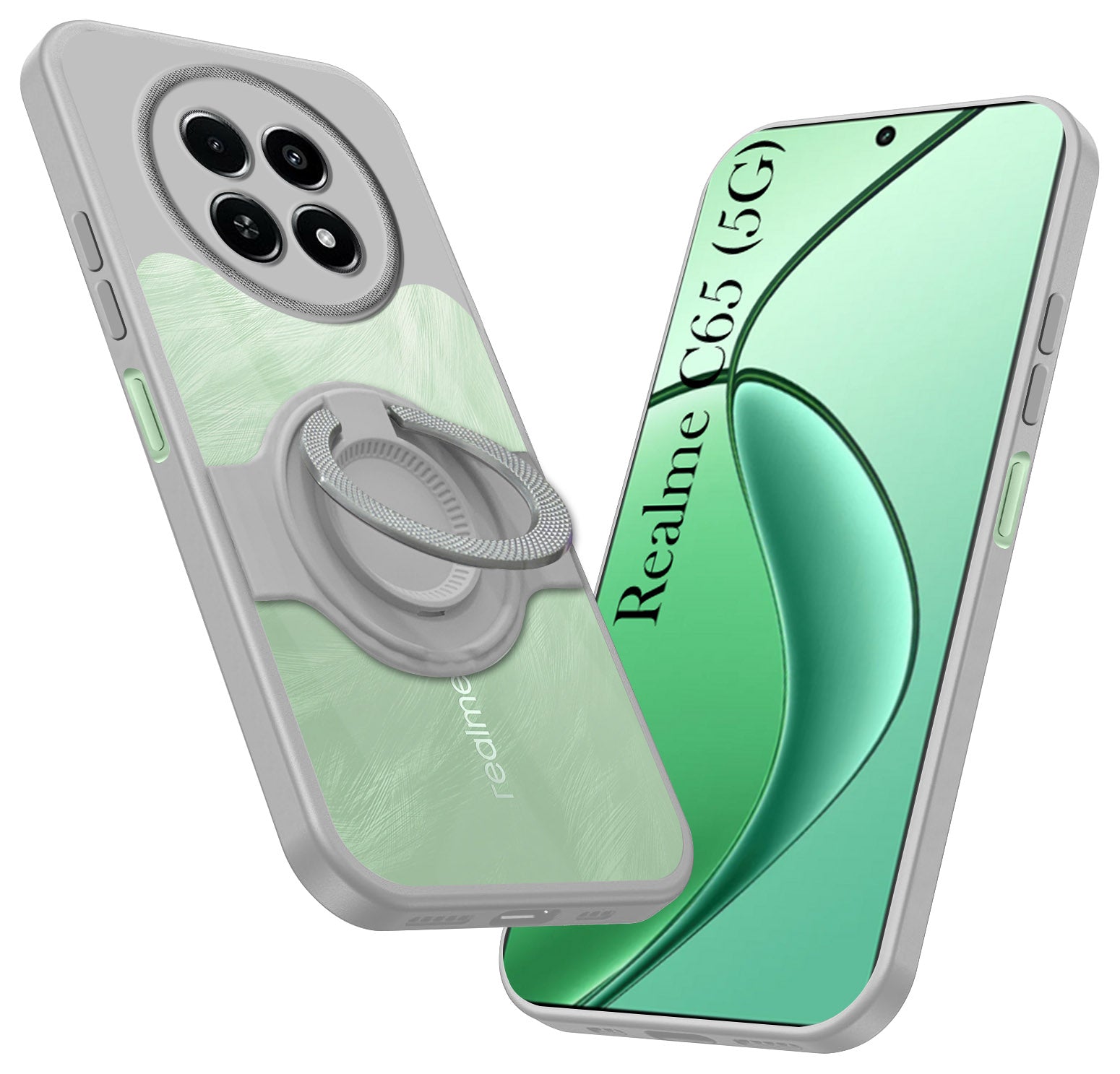 For Realme C65 5G Back Cover Case with stand (Built-in Ring Holder Kickstand | Lifetime Anti Yellow | Camera Protection)