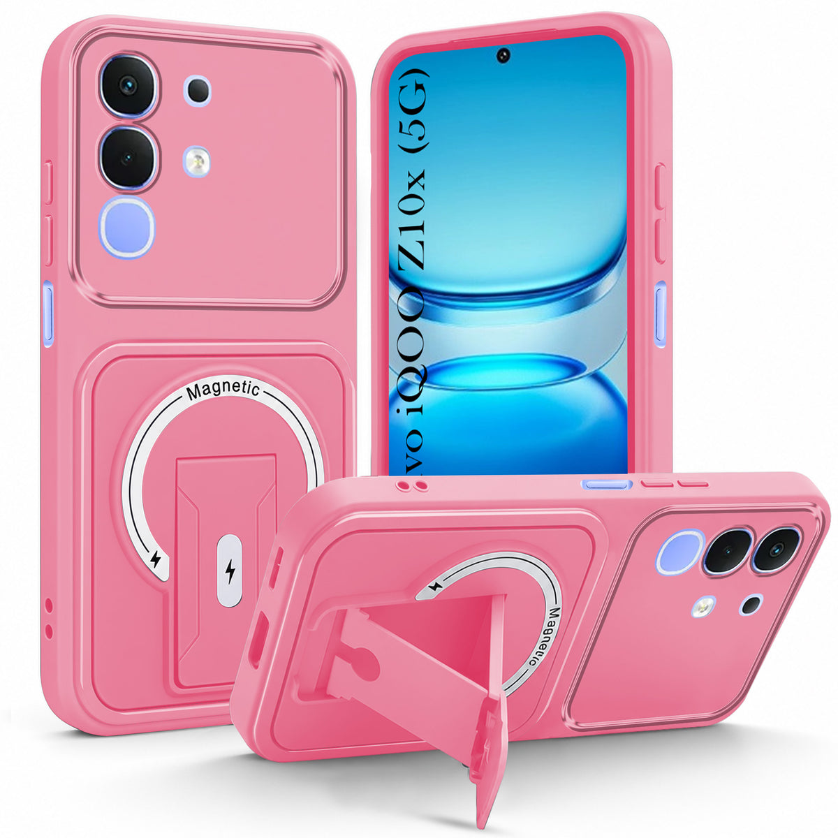 For Vivo iQOO Z10x Back Case Cover Metallic (Hybrid Armor Kickstand | MagSafe Compatible | Camera Protection Shockproof)