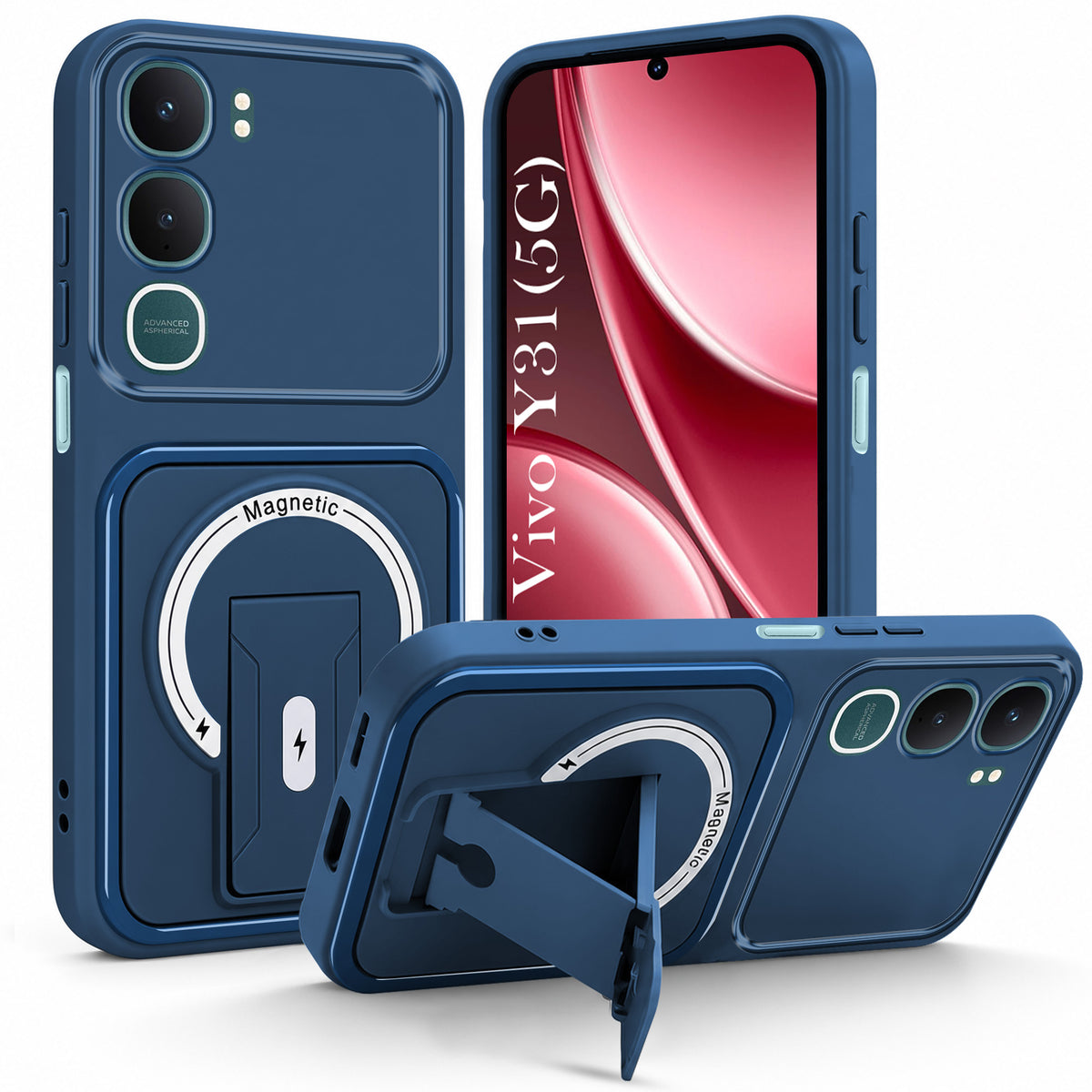 For Vivo Y31 5G Back Case Cover Metallic (Hybrid Armor Kickstand | MagSafe Compatible | Camera Protection Shockproof)