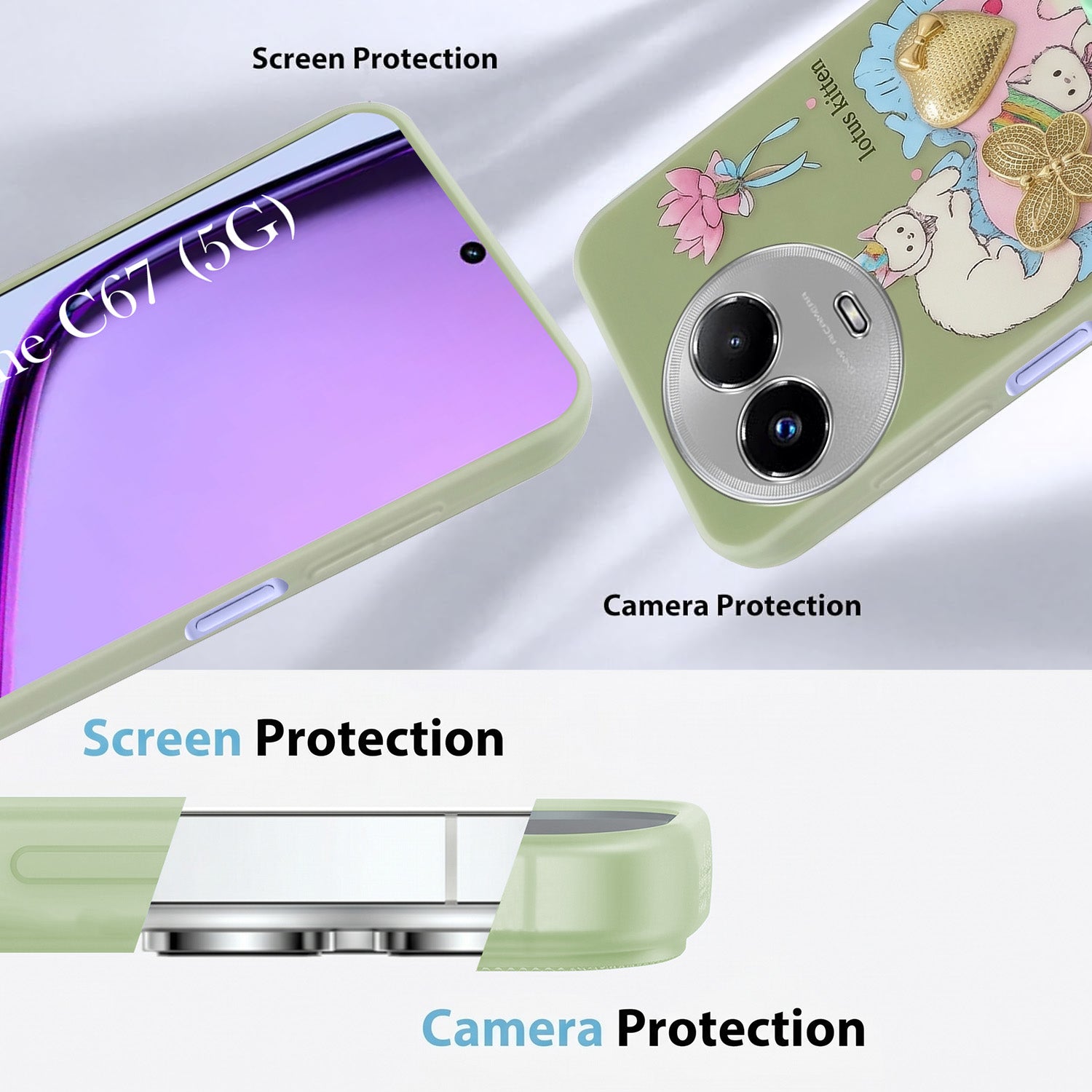 For Realme C67 Back Cover Case (3D Cute Heart Strap Holder | Camera Protection | Designer Girls Print)