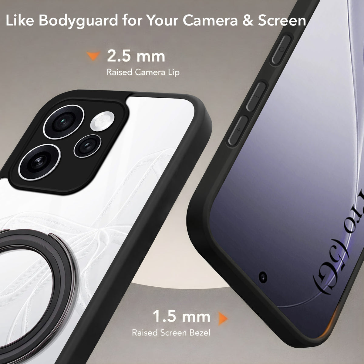 For Oppo Reno15 Pro 5G Back Cover Case (Kick Stand Ring Holder | Life time Anti Yellow | Camera Protection)