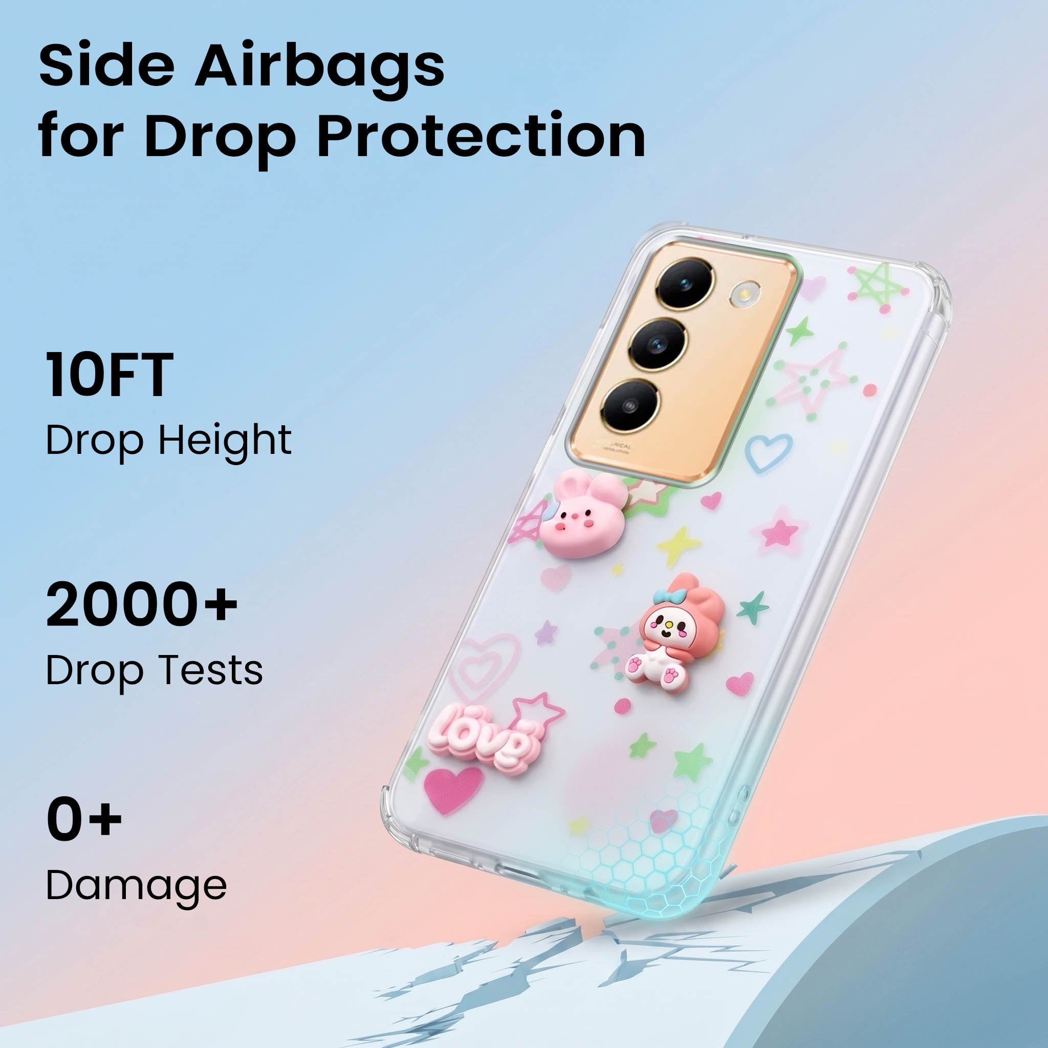 For Vivo Y200e Back Cover Case (3D Cute Cartoons | Hard Back Side Soft | Matte Premium Finish | HD Printing)
