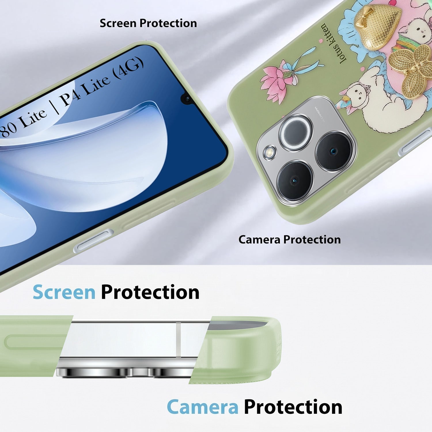For Realme P4 Lite | Realme Narzo 80 Lite 4G Back Cover Case (3D Cute Heart Strap Holder | Camera Protection | Designer Girls Print)