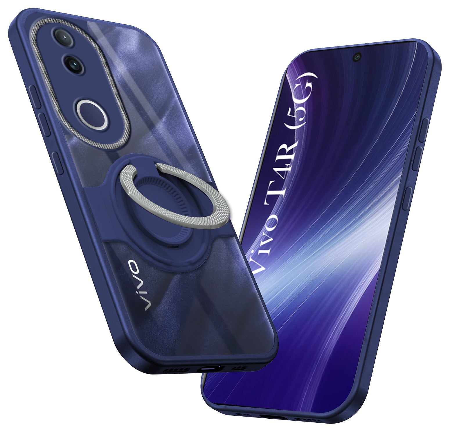 For Vivo T4R Back Cover Case with stand (Built-in Ring Holder Kickstand | Lifetime Anti Yellow | Camera Protection)