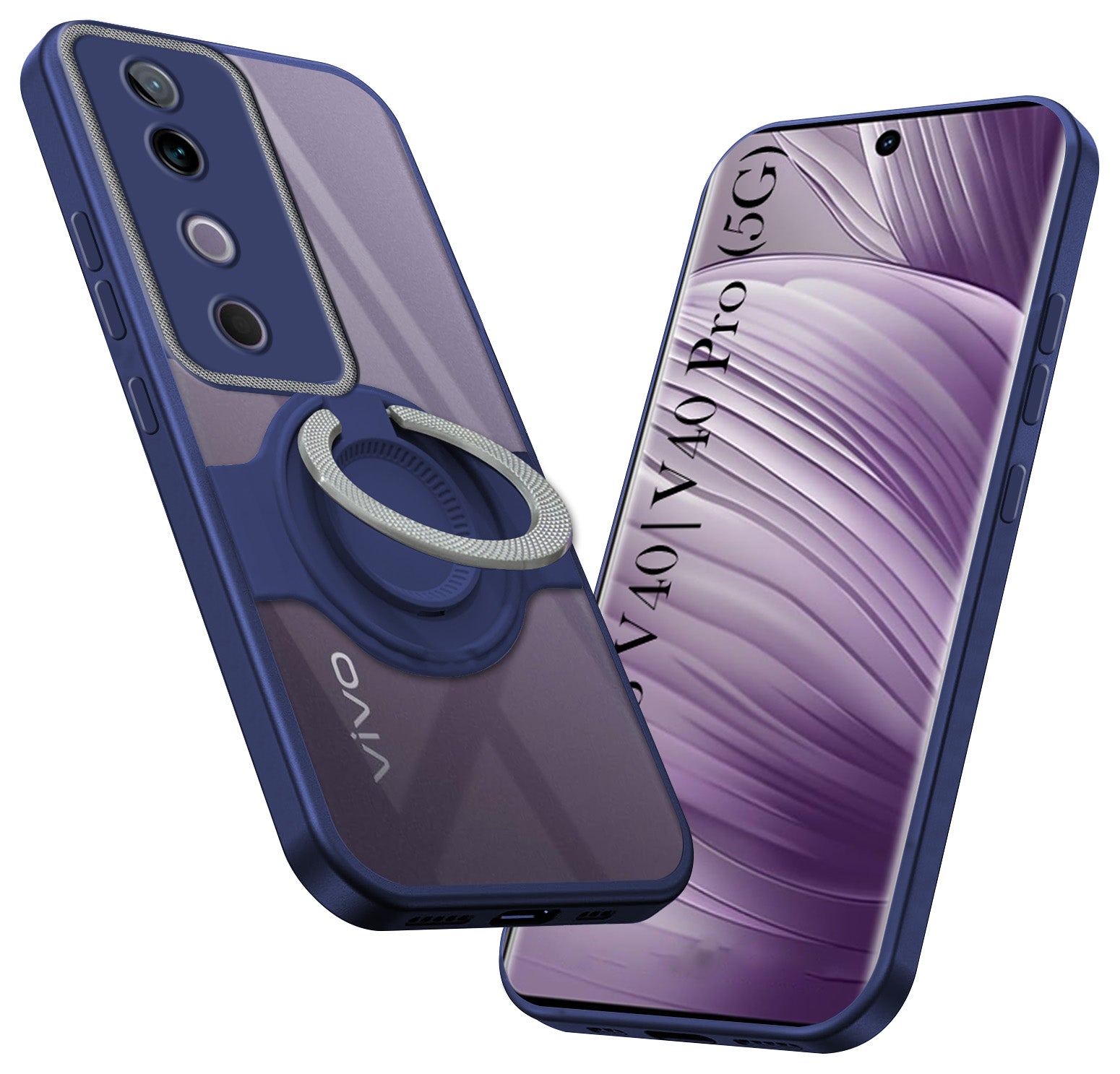 For Vivo V40 | Vivo V40 Pro 5G Back Cover Case with stand (Built-in Ring Holder Kickstand | Lifetime Anti Yellow | Camera Protection)