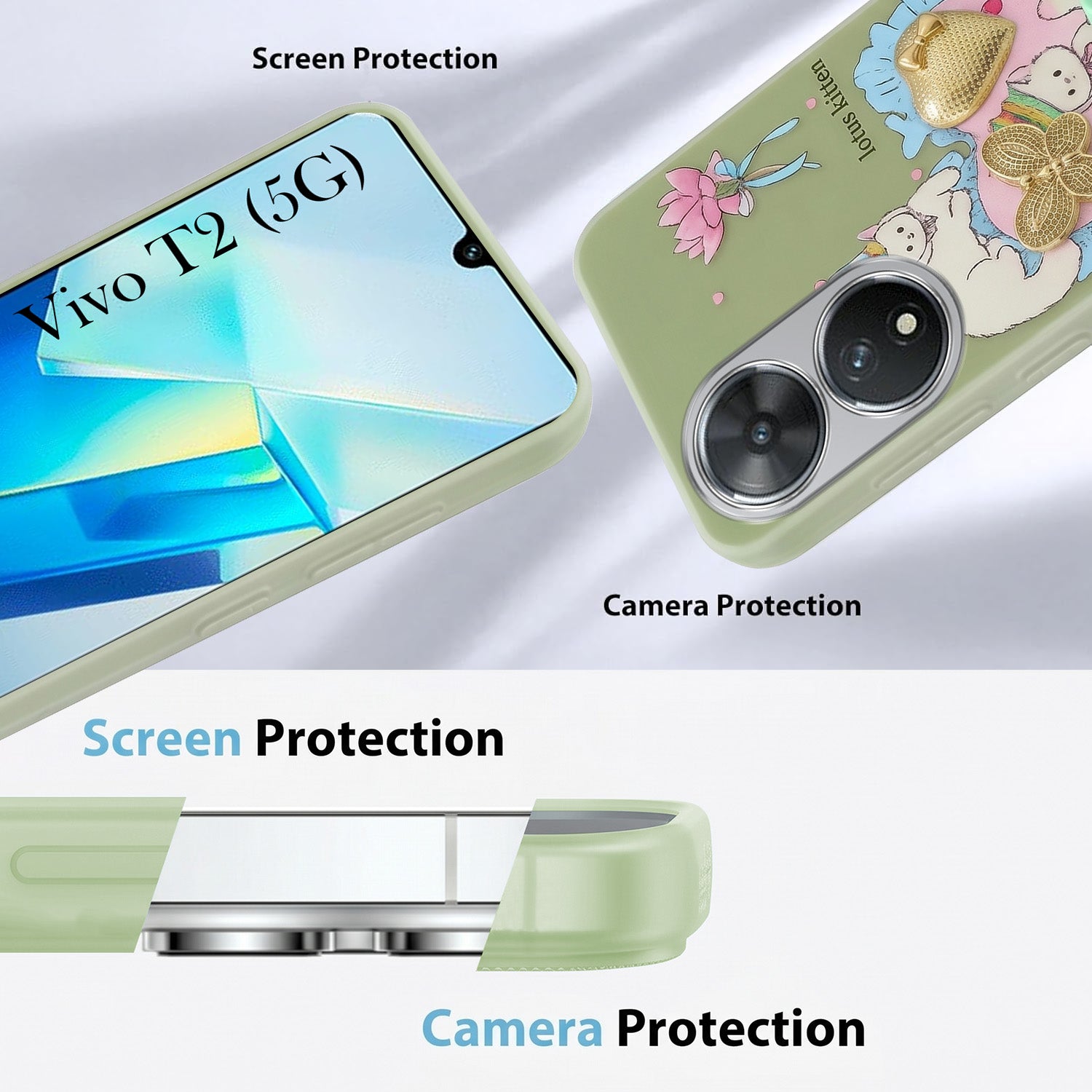 For Vivo T2 Back Cover Case (3D Cute Heart Strap Holder | Camera Protection | Designer Girls Print)