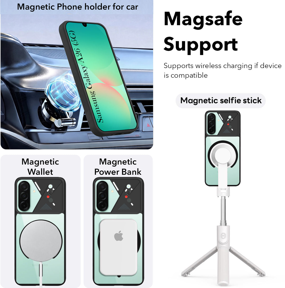 For Samsung Galaxy A26 5G Back Cover Case Lifetime Anti-Yellow Clear (Camera Protection | Side Grip | Wireless MagSafe Compatible)