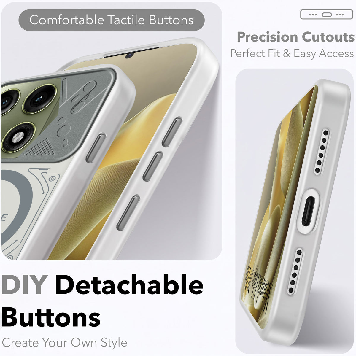 For Motorola Edge 70 Pro | Edge 70 Pro Plus Metallic Back Cover Case (Metallic Camera Protection & Buttons | Translucent Milky Shade | Hard Polycarbonate)