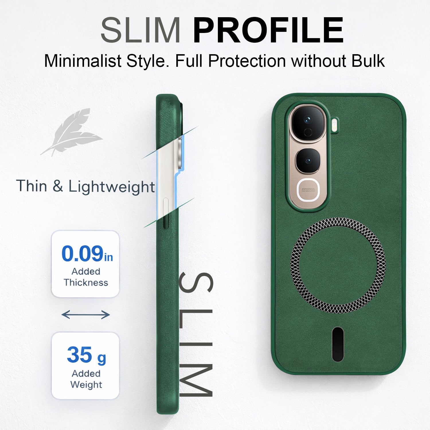 For Vivo Y400 Pro Back Cover Case Leather Finish (MagSafe Compatible Wireless Charging | Soft Touch | Camera Bump Protection)