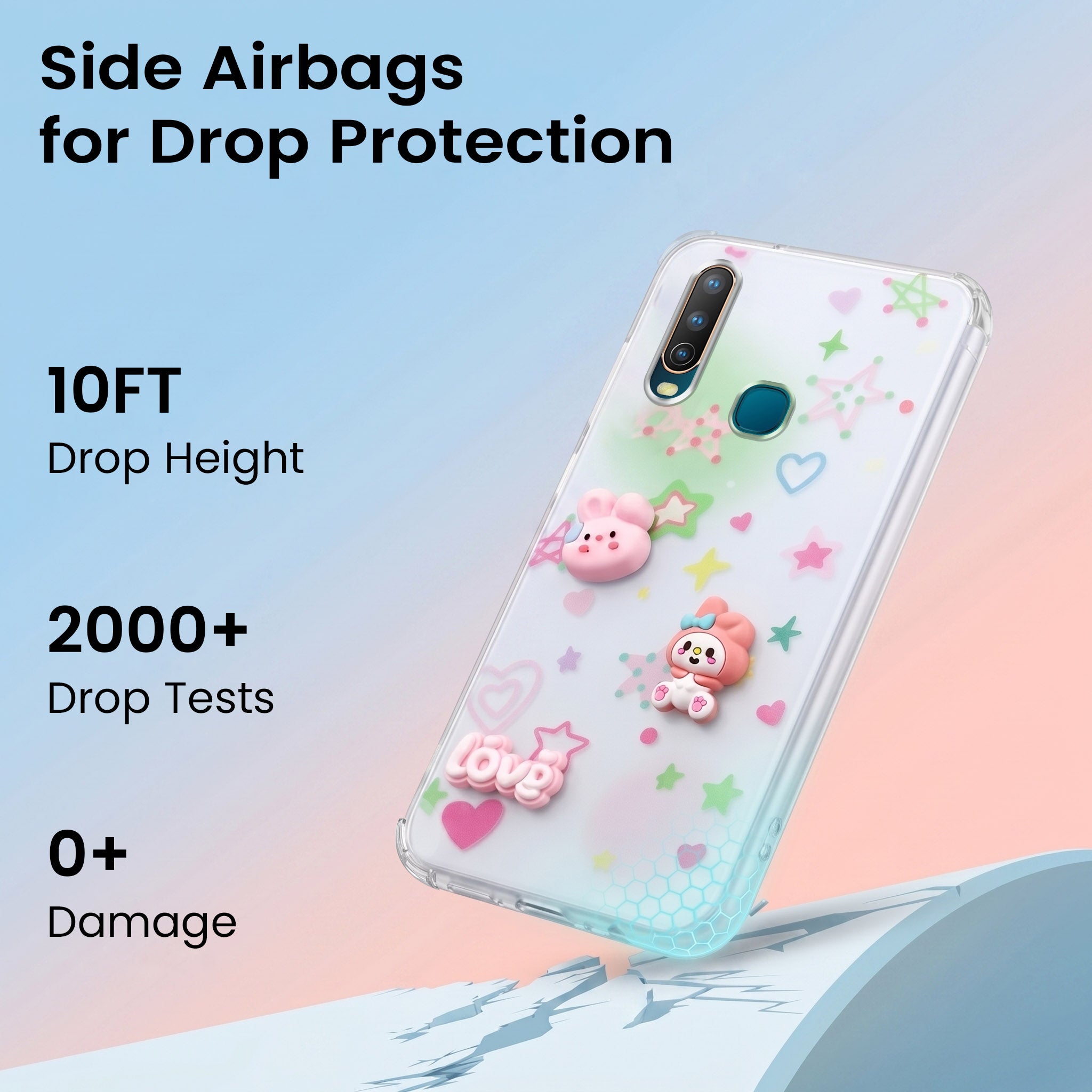 For Vivo U10 Back Cover Case (3D Cute Cartoons | Hard Back Side Soft | Matte Premium Finish | HD Printing)