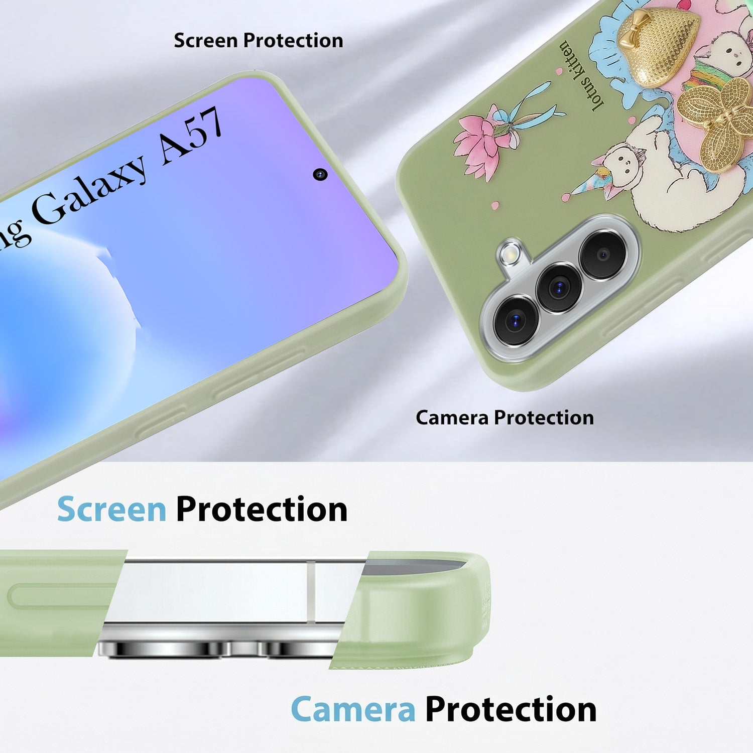 For Samsung Galaxy A57 Back Cover Case (3D Cute Heart Strap Holder | Camera Protection | Designer Girls Print)