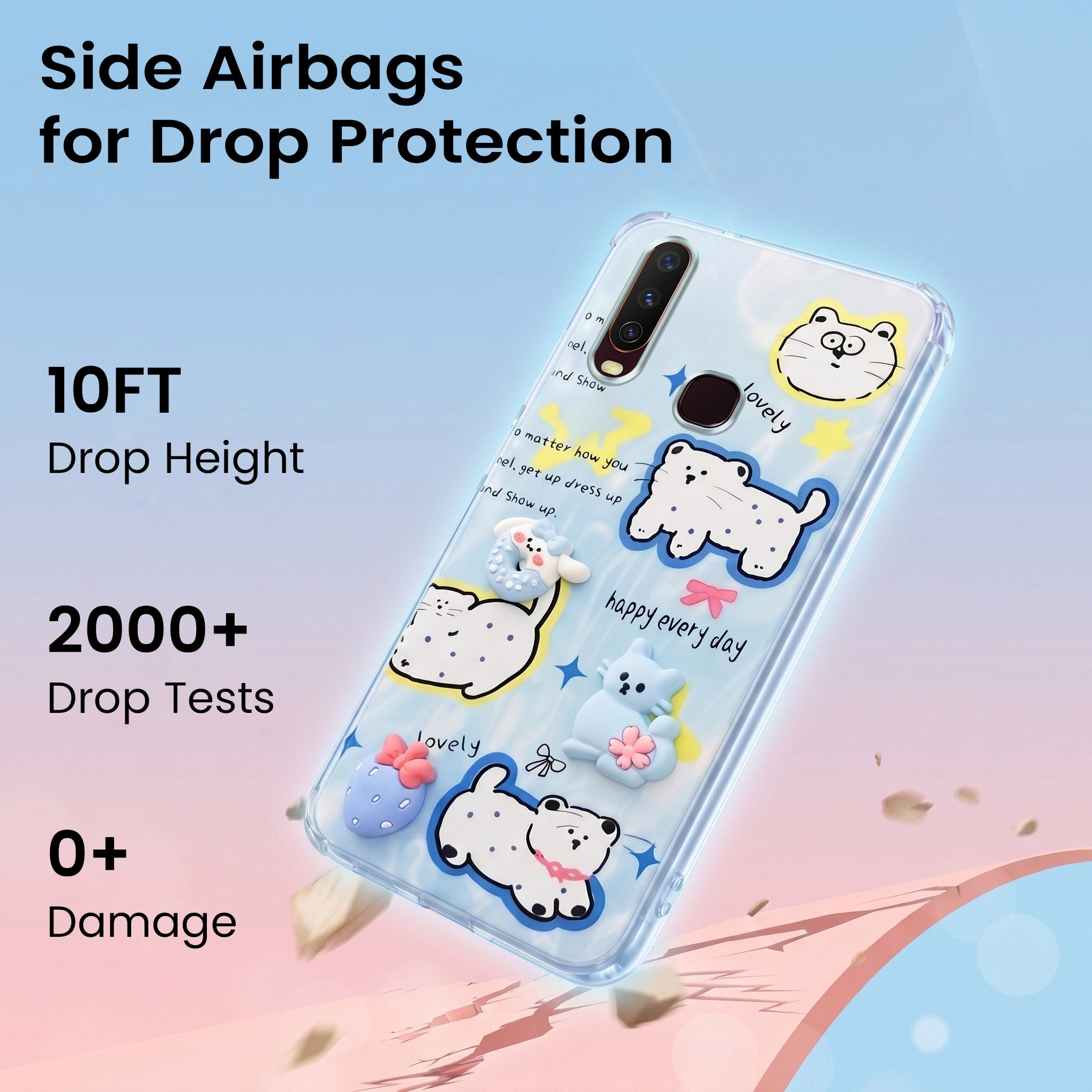For Vivo Y12 | Y15 | Y17 Back Cover Case (3D Cute Cartoons | Hard Back Side Soft | Matte Premium Finish | HD Printing)