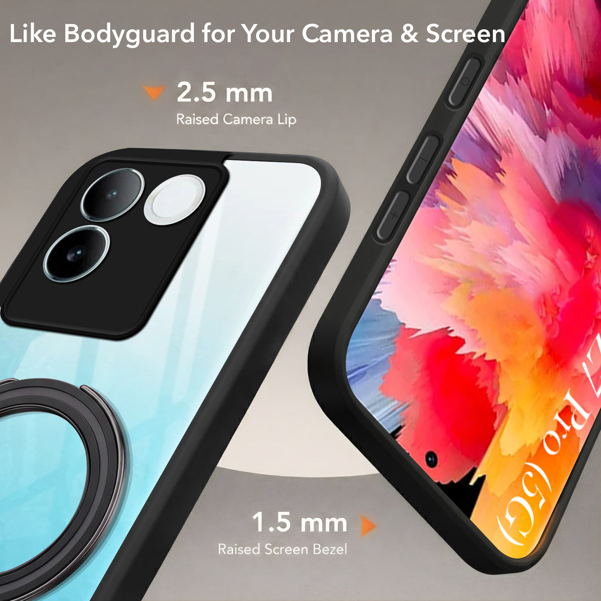 For Vivo iQOO Z7 Pro Back Cover Case (Kick Stand Ring Holder | Life time Anti Yellow | Camera Protection)