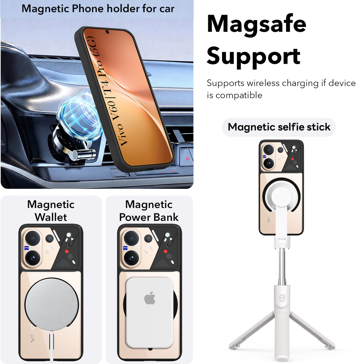 For Vivo V60 | Vivo T4 Pro Back Cover Case Lifetime Anti-Yellow Clear (Camera Protection | Side Grip | Wireless MagSafe Compatible)