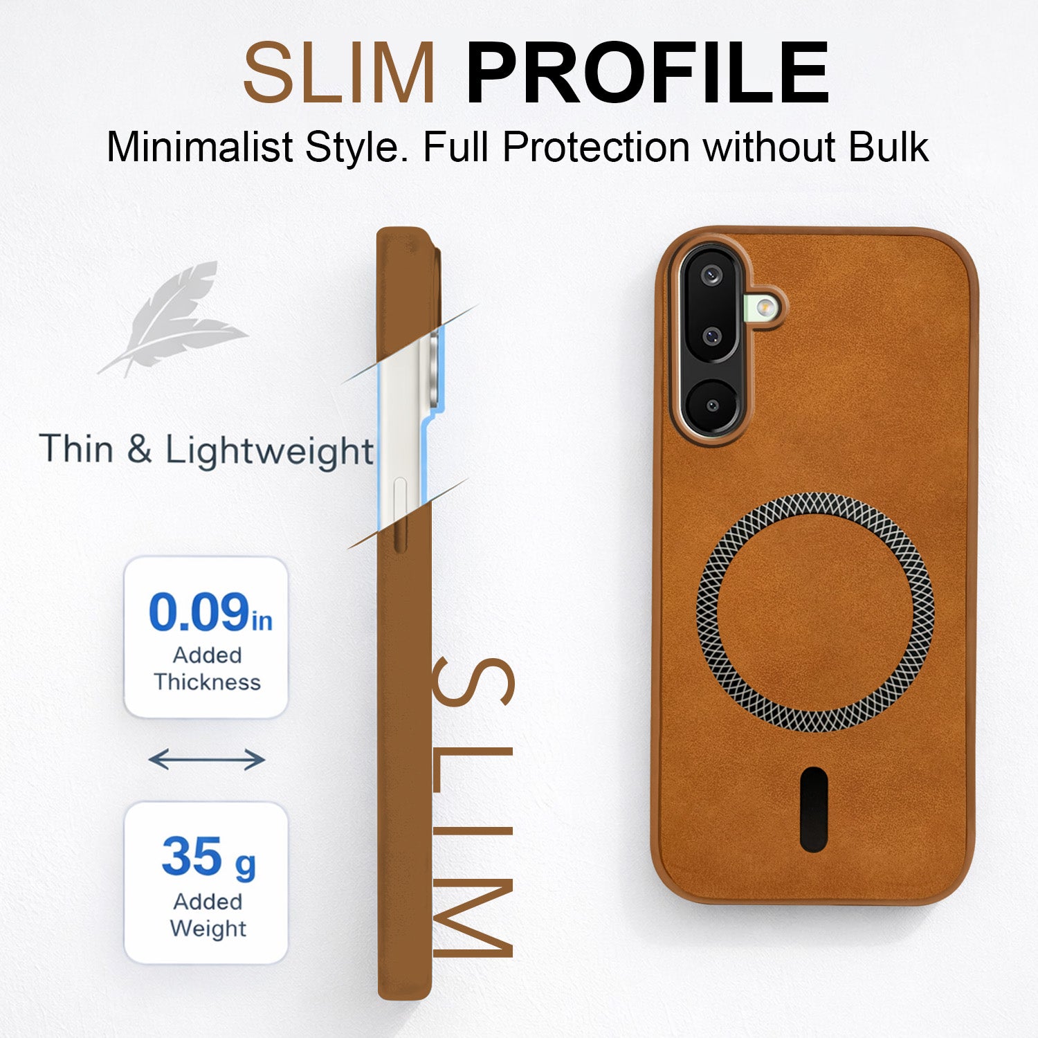 For Samsung Galaxy M16 5G | Samsung Galaxy F16 5G Back Cover Case Leather Finish (MagSafe Compatible Wireless Charging | Soft Touch | Camera Bump Protection)