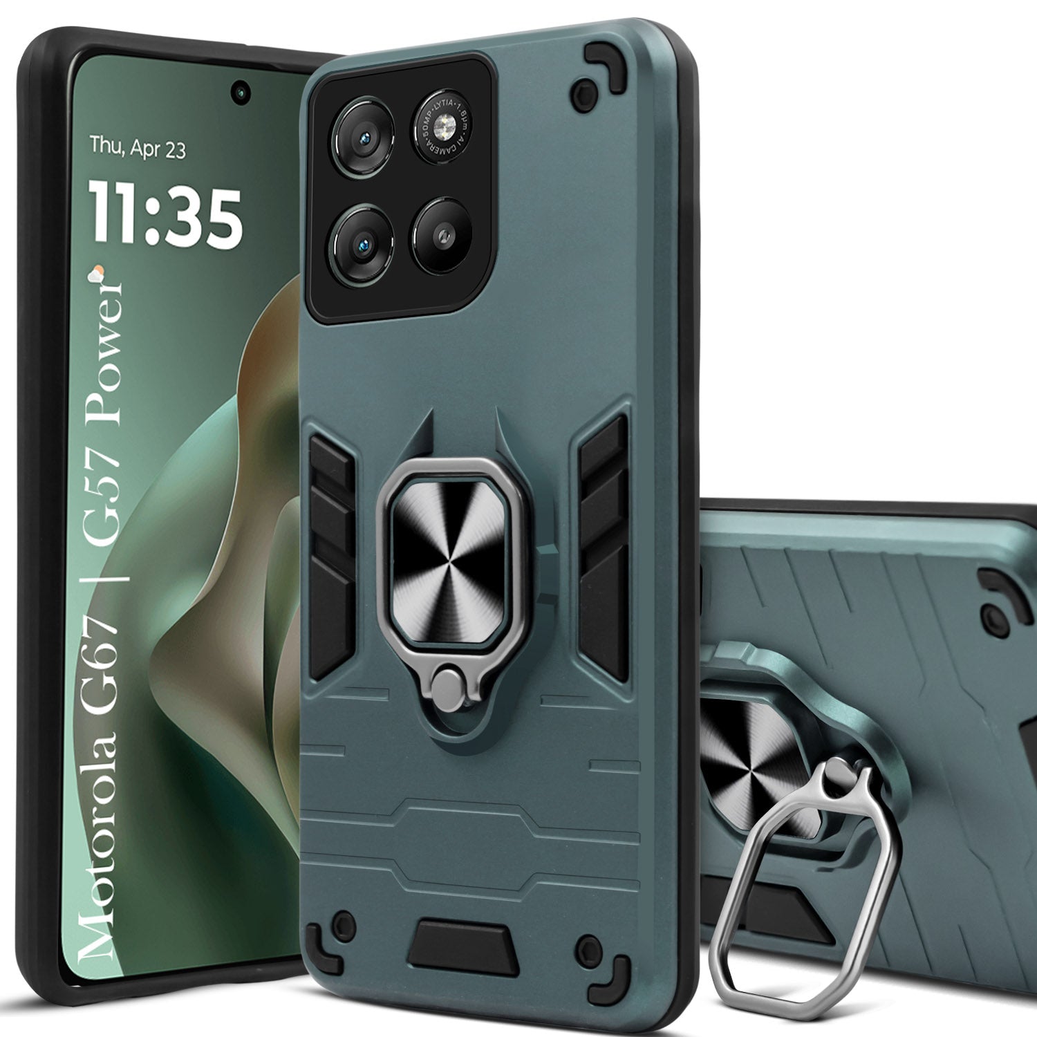 For Motorola Moto G67 Power | G57 Power Back Cover Case Hybrid Armor (Shockproof Dual Layer Polycarbonate |Ring Holder Kickstand)