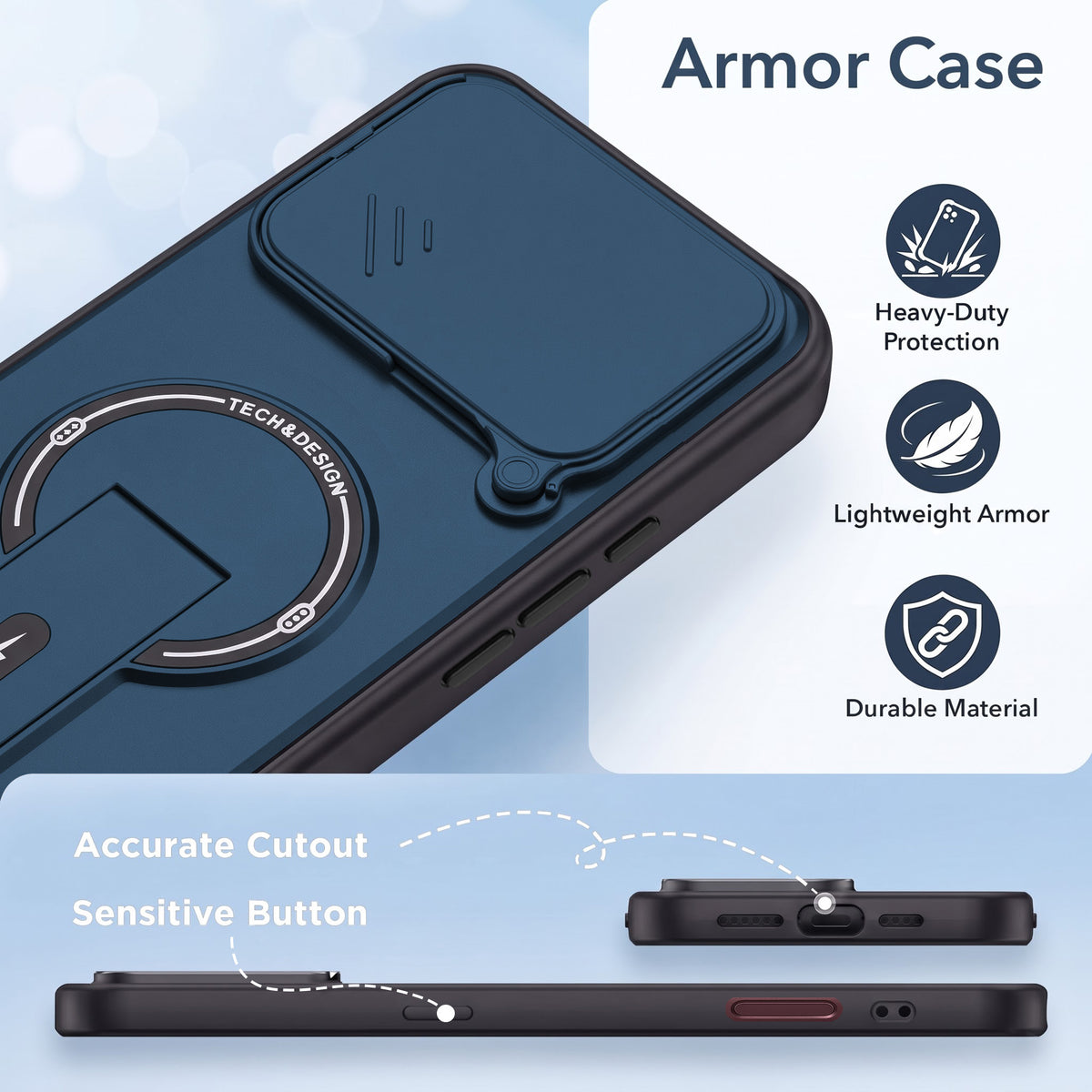 For Apple iPhone 18 Pro Max Back Case Cover Metallic (Hybrid Armor Kickstand | Sliding Shutter Camera Protection | MagSafe Compatible)