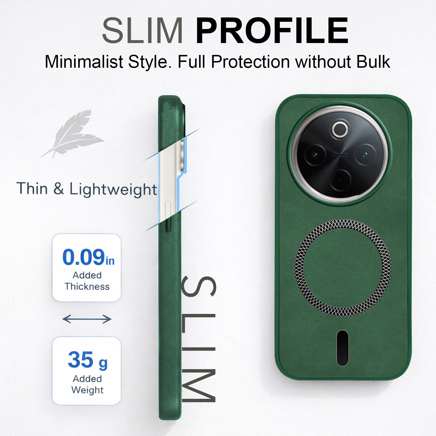For Vivo T4 Back Cover Case Leather Finish (MagSafe Compatible Wireless Charging | Soft Touch | Camera Bump Protection)