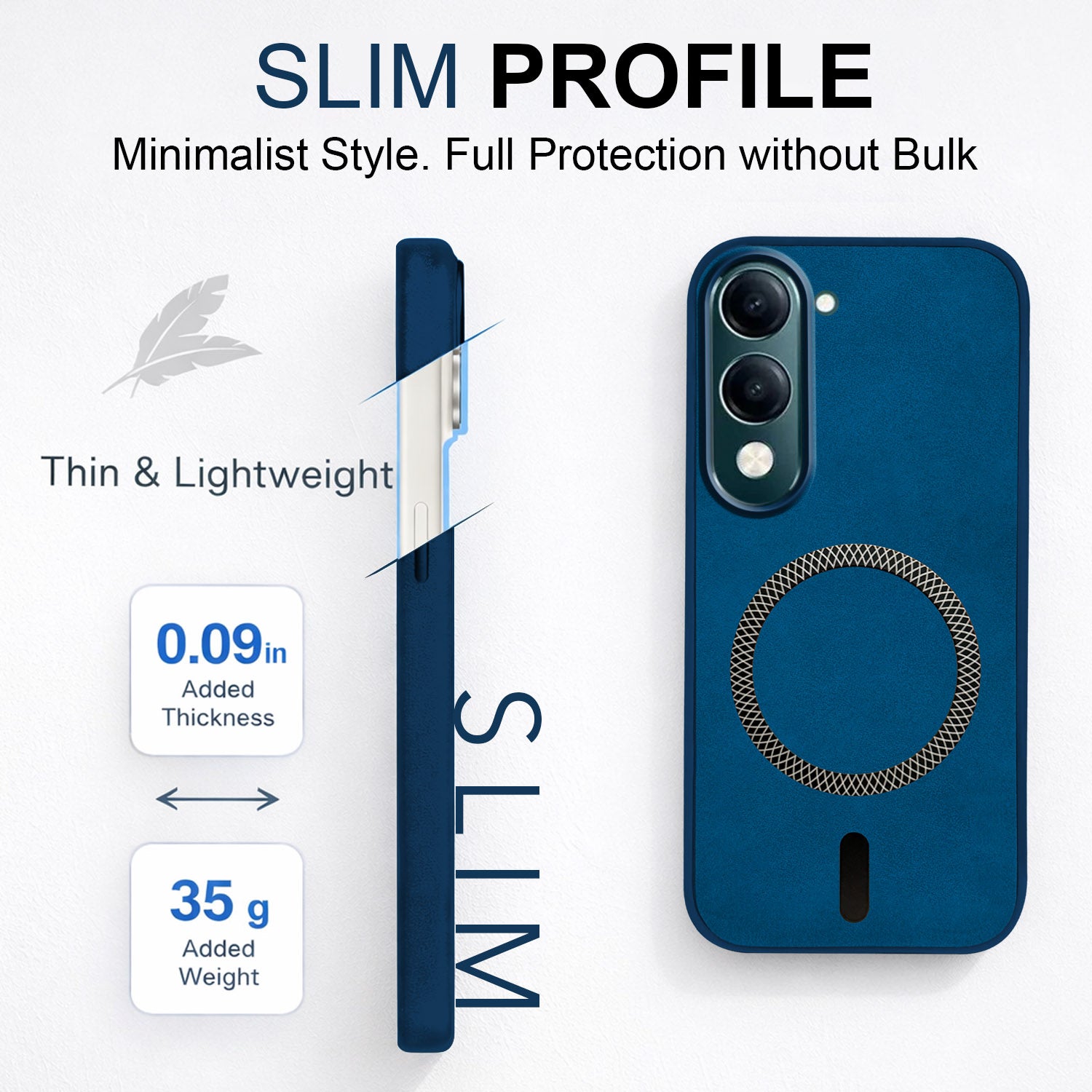 For Vivo Y19 | Vivo Y19e | Vivo T4 Lite Back Cover Case Leather Finish (MagSafe Compatible Wireless Charging | Soft Touch | Camera Bump Protection)
