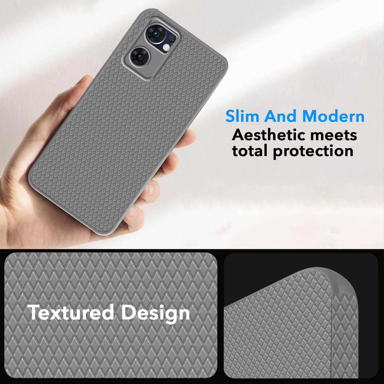 For Oppo Reno7 5G | Reno 7 5G Back Cover Case (Camera Protection | Side Grip Texture | Soft and Flexible)