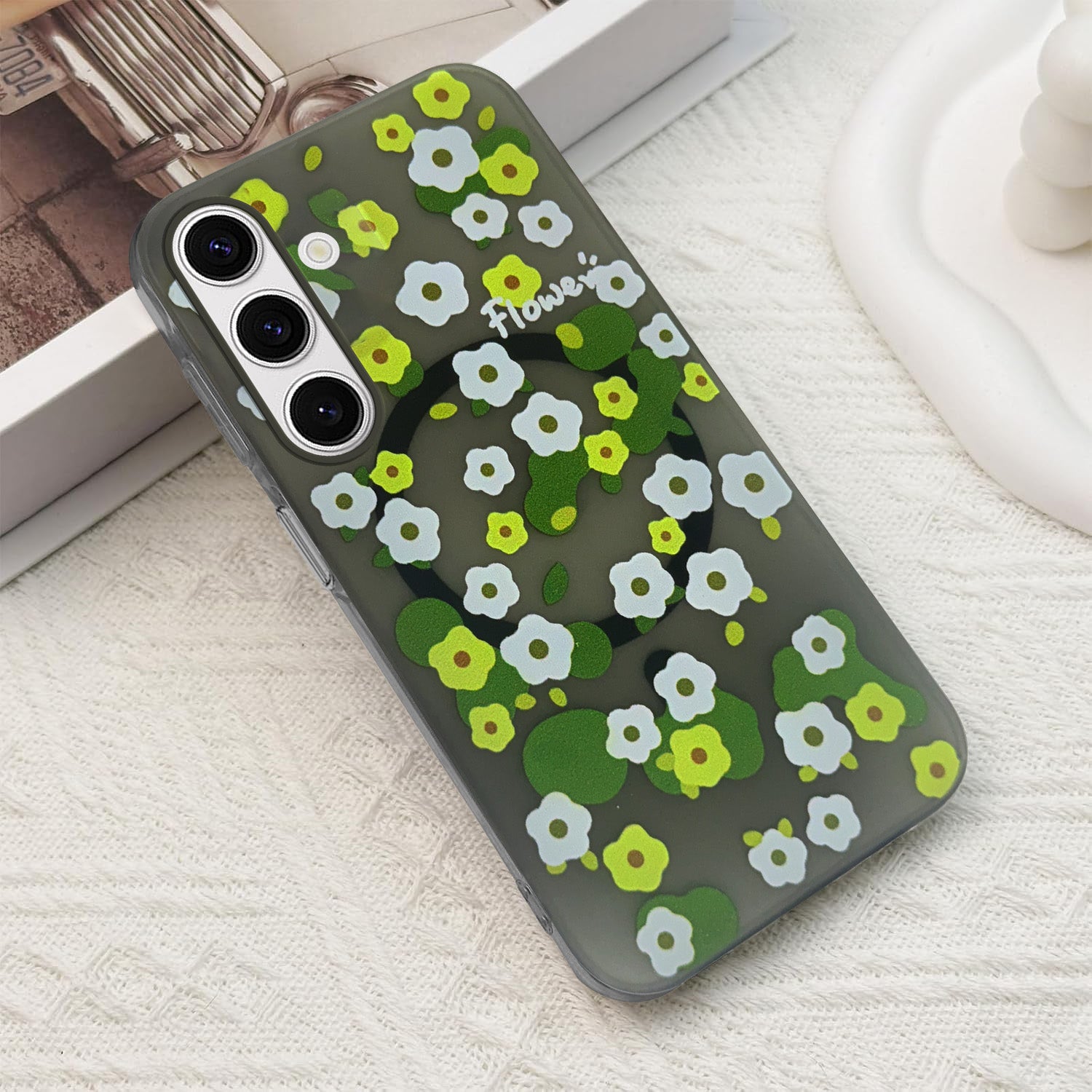 For Samsung Galaxy S24 Back Cover Case (Cute Floral Design | Flower Print for Girls | MagSafe Compatible Wireless Charging)